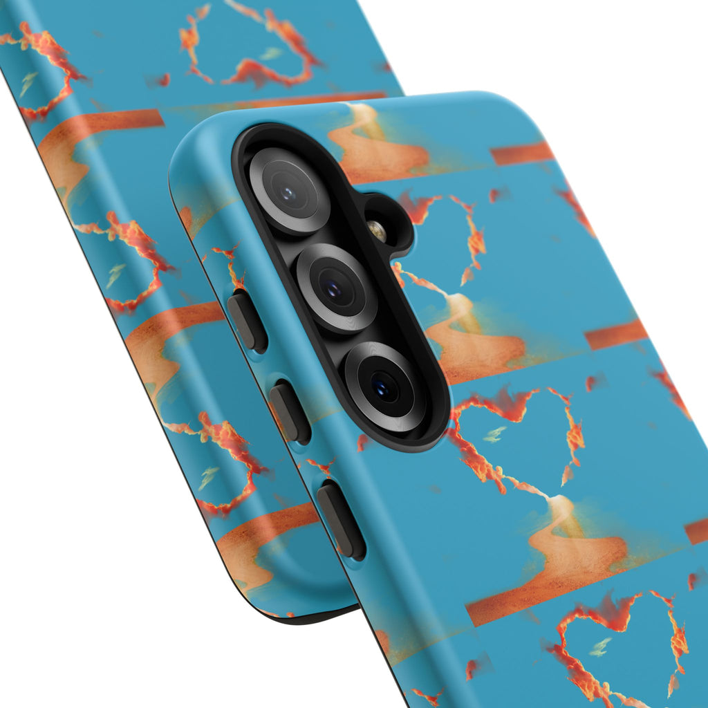Heart Flame Tough Phone Case — Blue Sunset Protective Cover