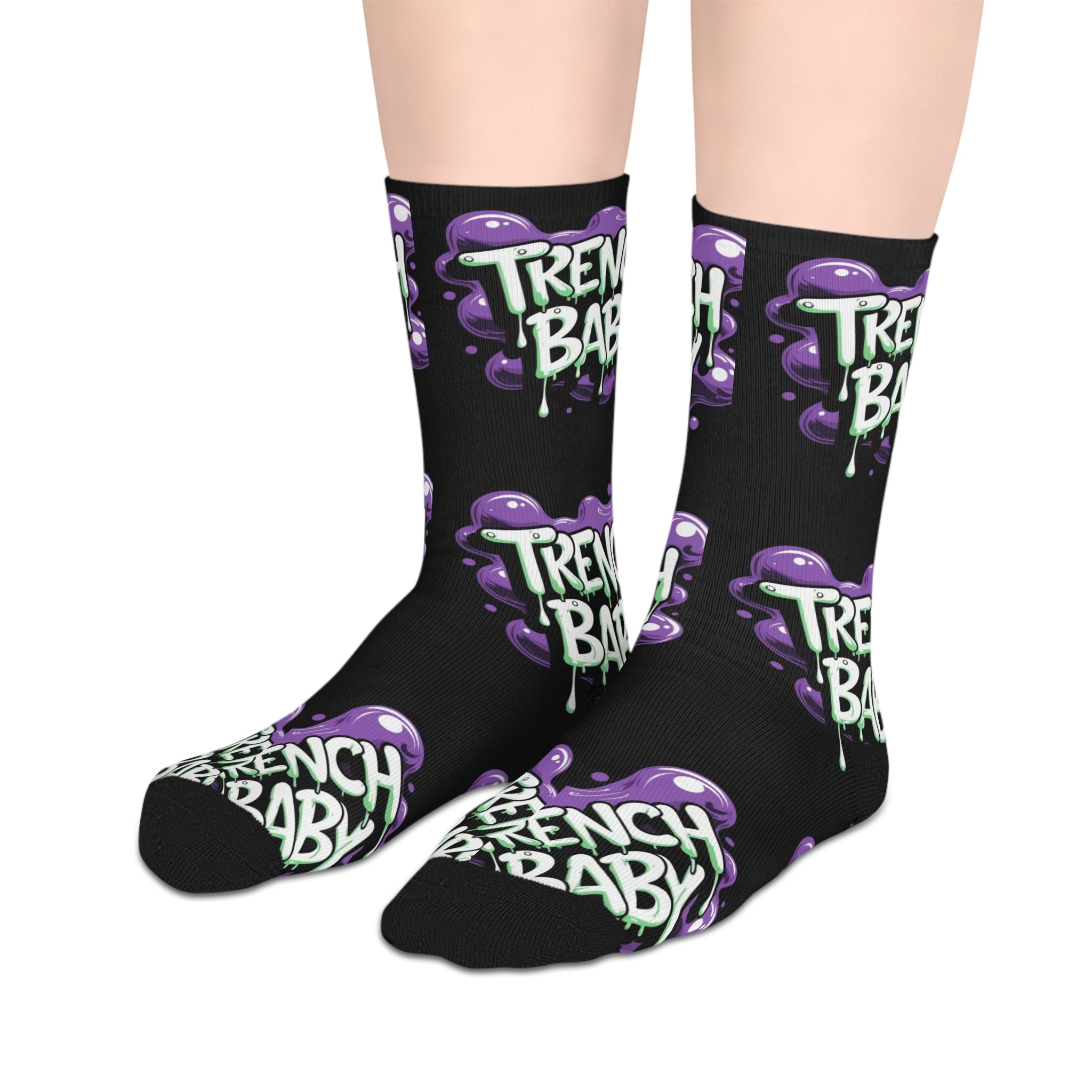 Mid Socks — "Trench Baby" Purple Drip Graphic Socks (Goth Punk Streetwear)