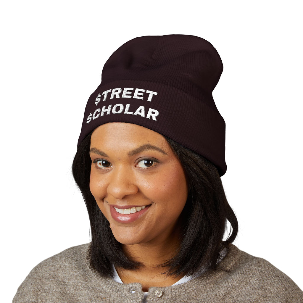 Street Scholar Embroidered Beanie — Classic Cuffed Knit Hat