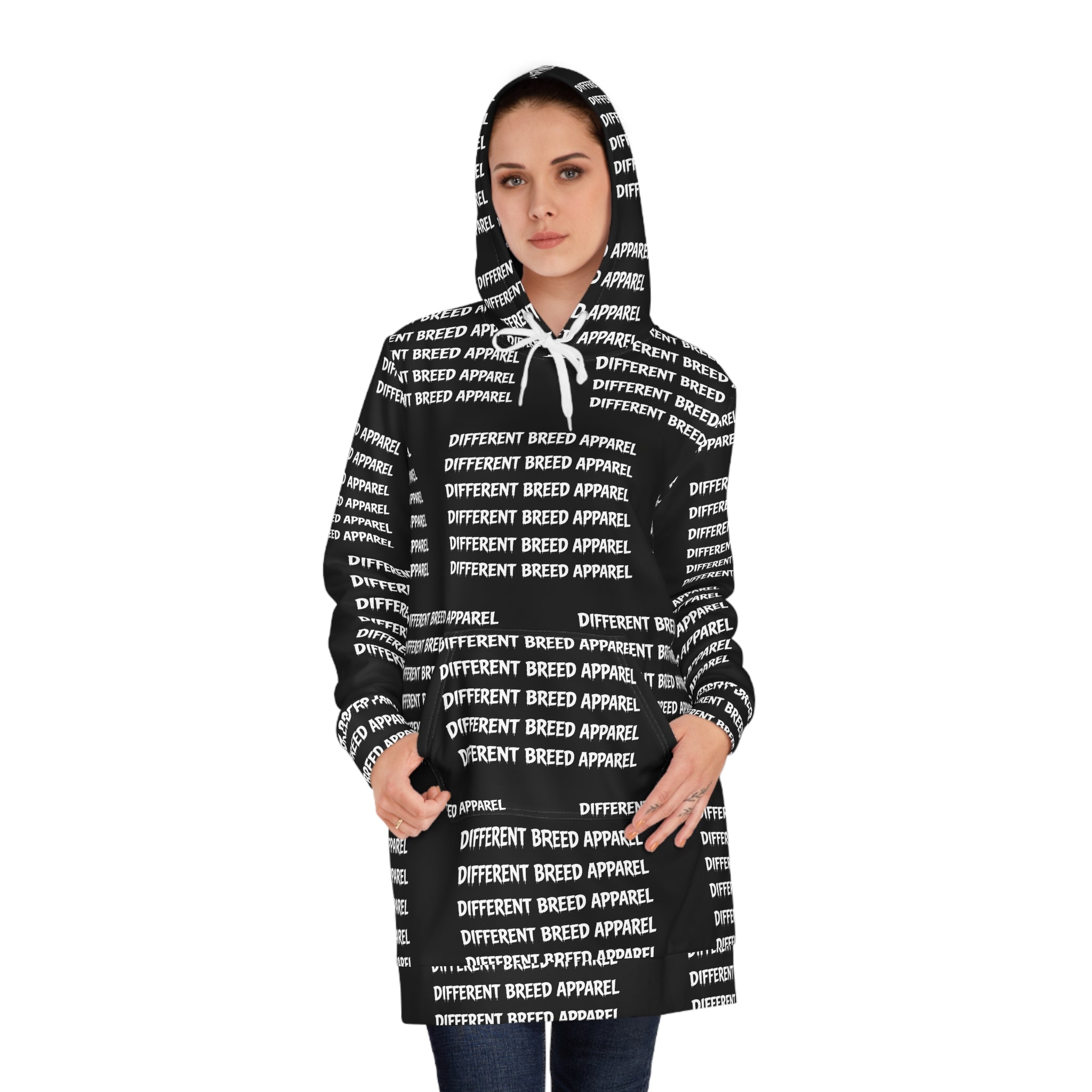 Different Breed Apparel Women's Hoodie Dress — All-Over Logo Print