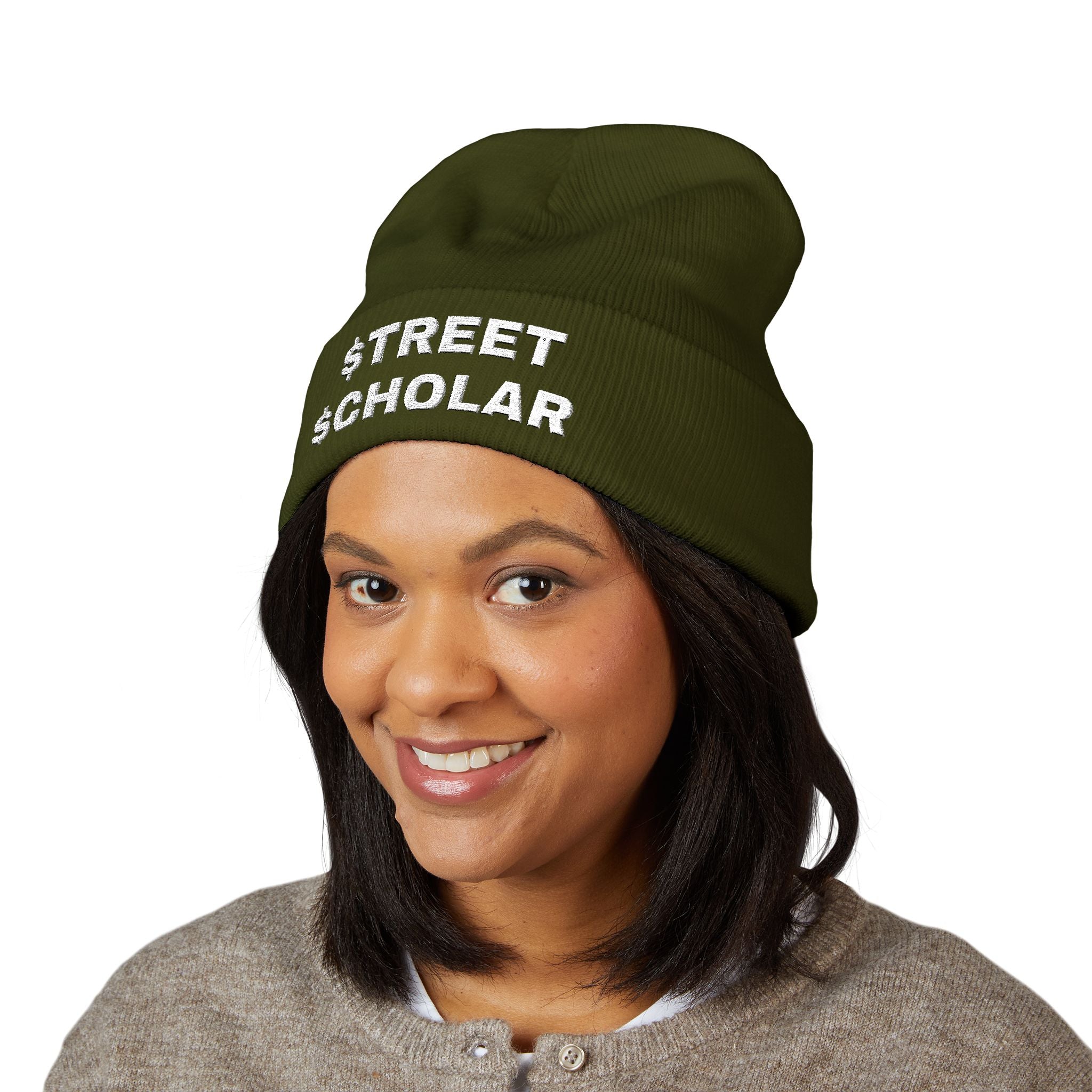 Street Scholar Embroidered Beanie — Classic Cuffed Knit Hat