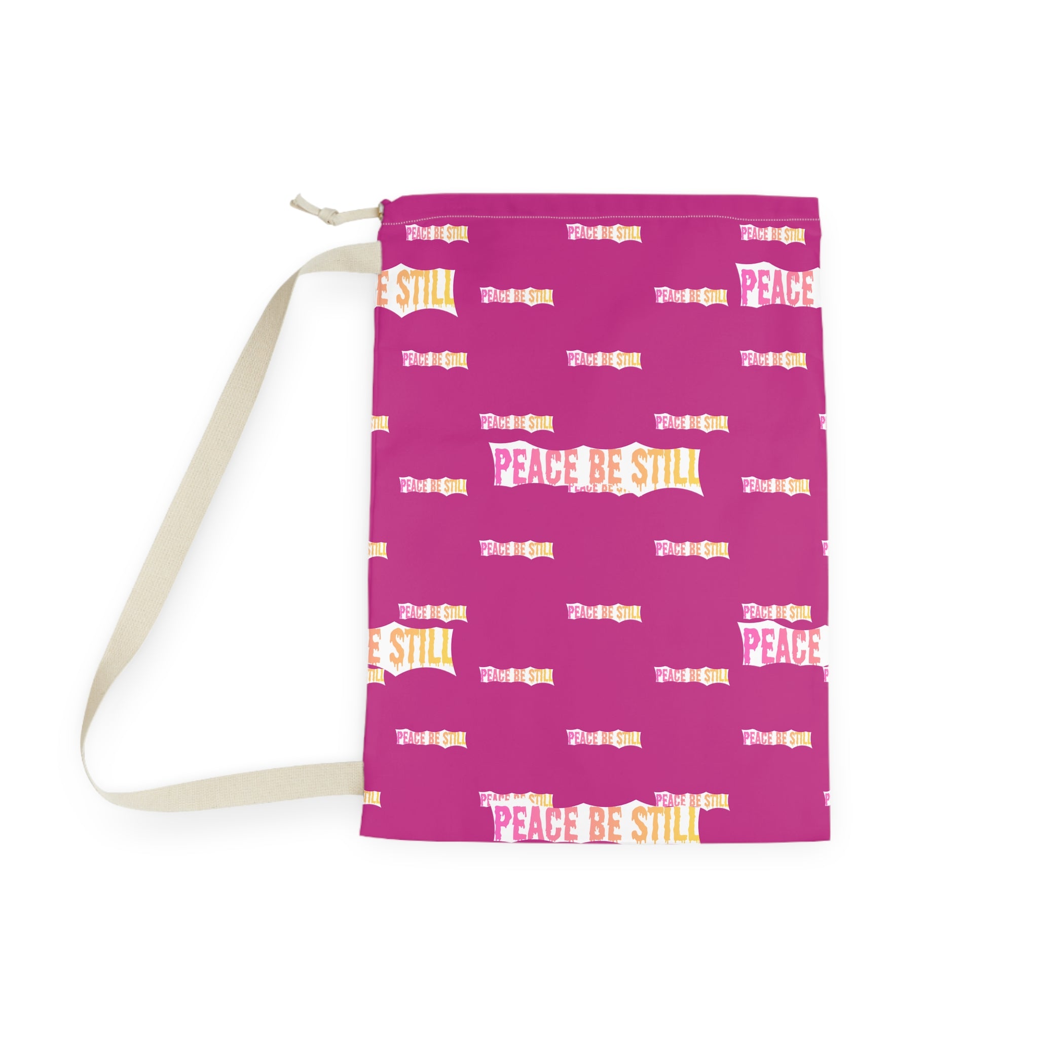 Peace Be Still Laundry Bag — Pink Drawstring Laundry Tote