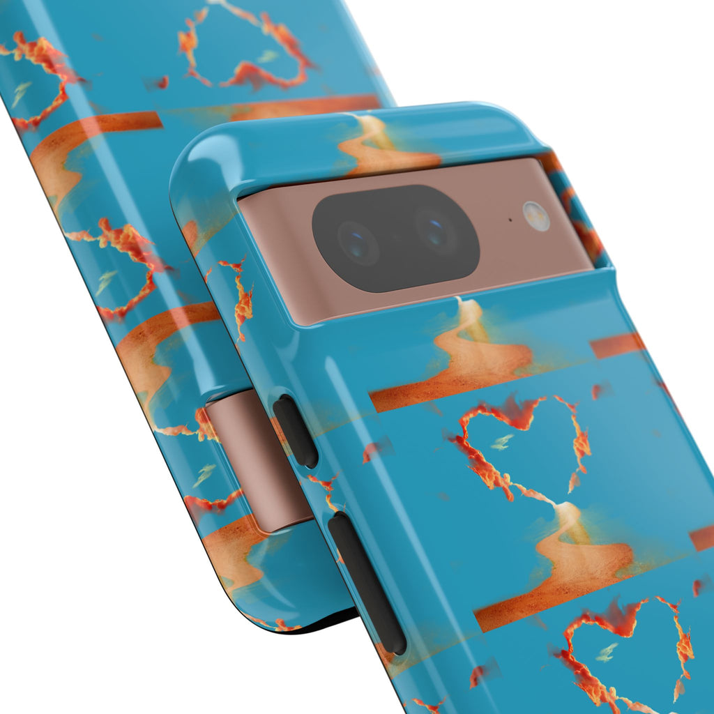 Heart Flame Tough Phone Case — Blue Sunset Protective Cover