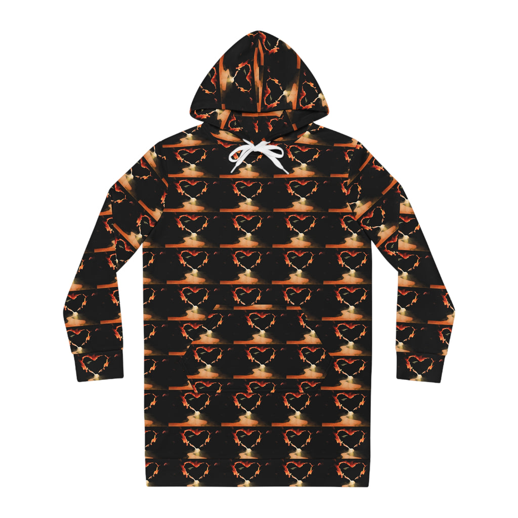 Heart Flame Hoodie Dress — Women's All-Over-Print Cozy Pullover