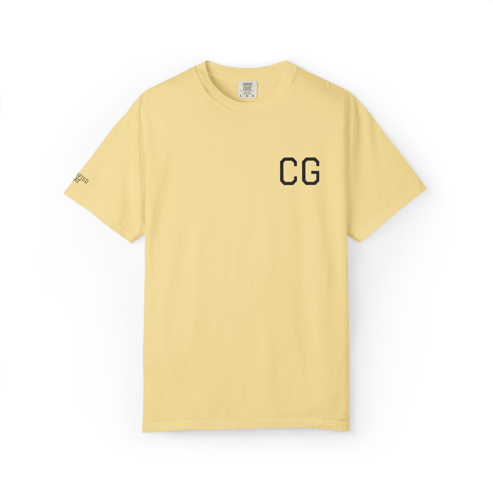 CG Chest Logo T‑Shirt — Minimalist White Tee with Sleeve Patch