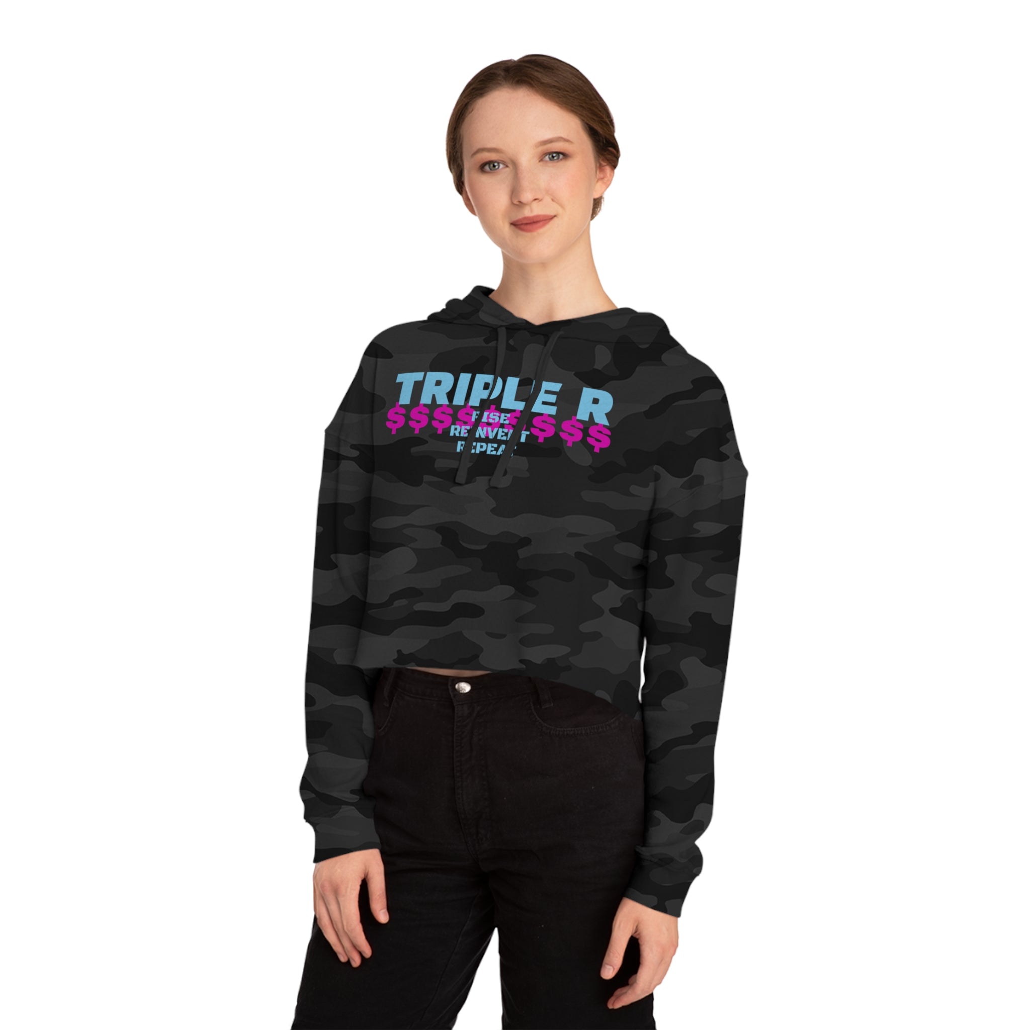 Cropped Hoodie — TRIPLE R "Repeat" Money Graphic Women's Sweatshirt