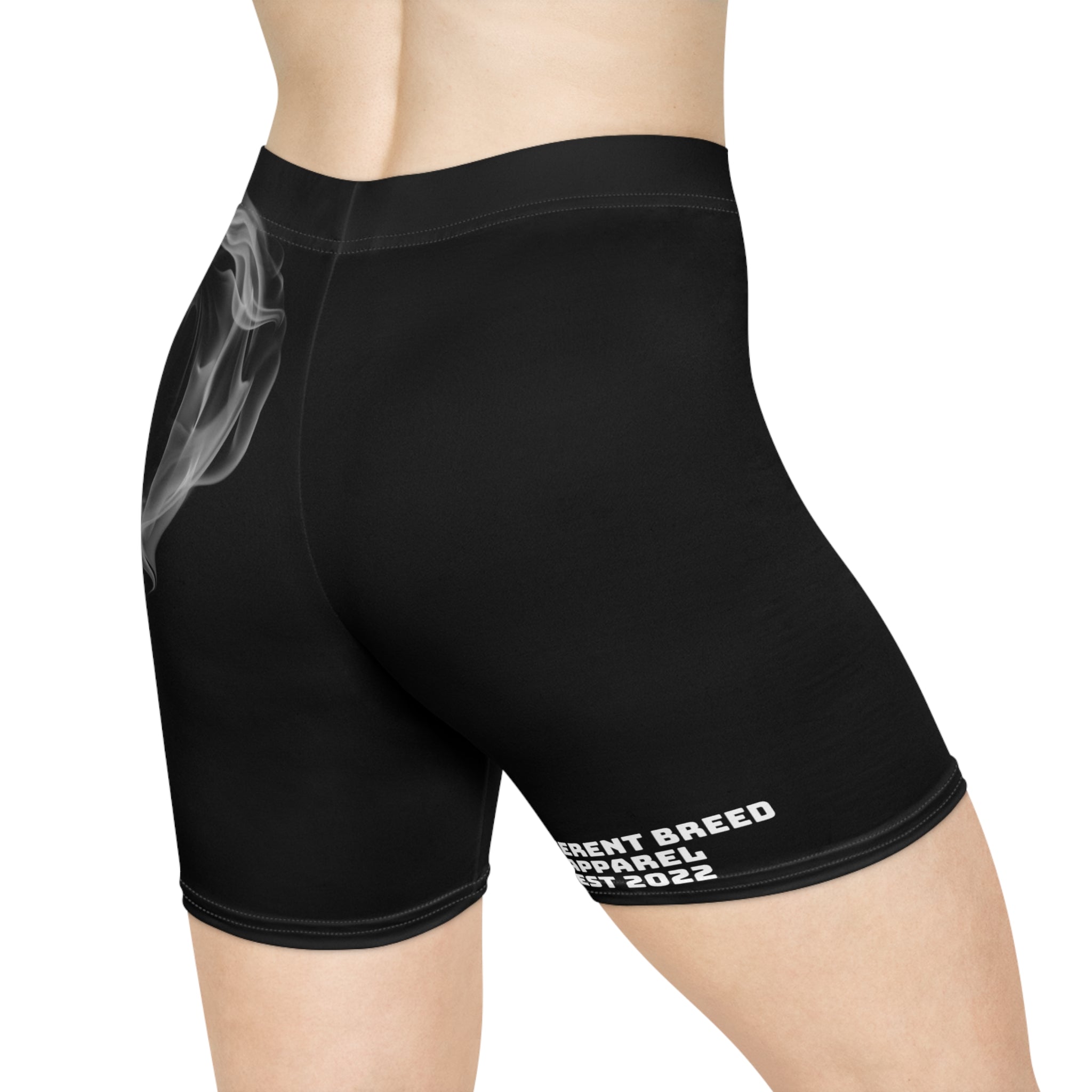 Smoky Heart Biker Shorts — Women's Black Athletic Shorts with Smoke Heart Design
