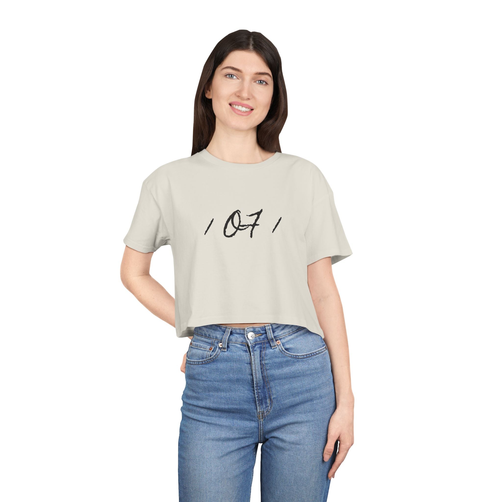 Crop Tee — Minimal Script "07" Front with Script Back Text