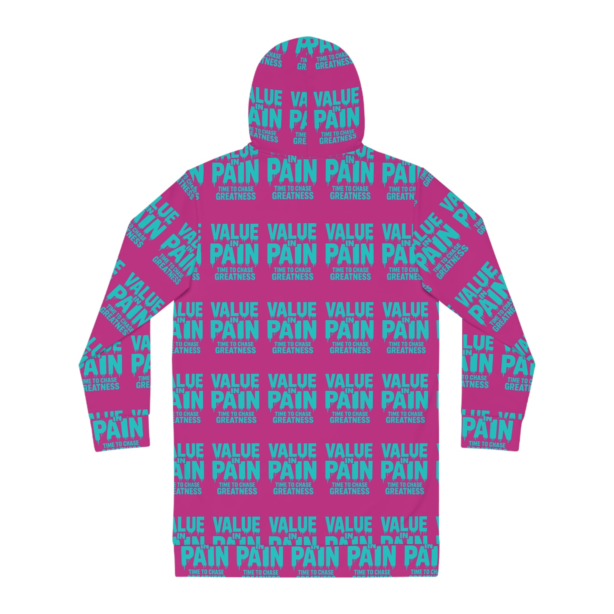 Hoodie Dress — Bold "Value Pain" All-Over Print