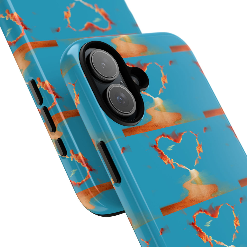 Heart Flame Tough Phone Case — Blue Sunset Protective Cover