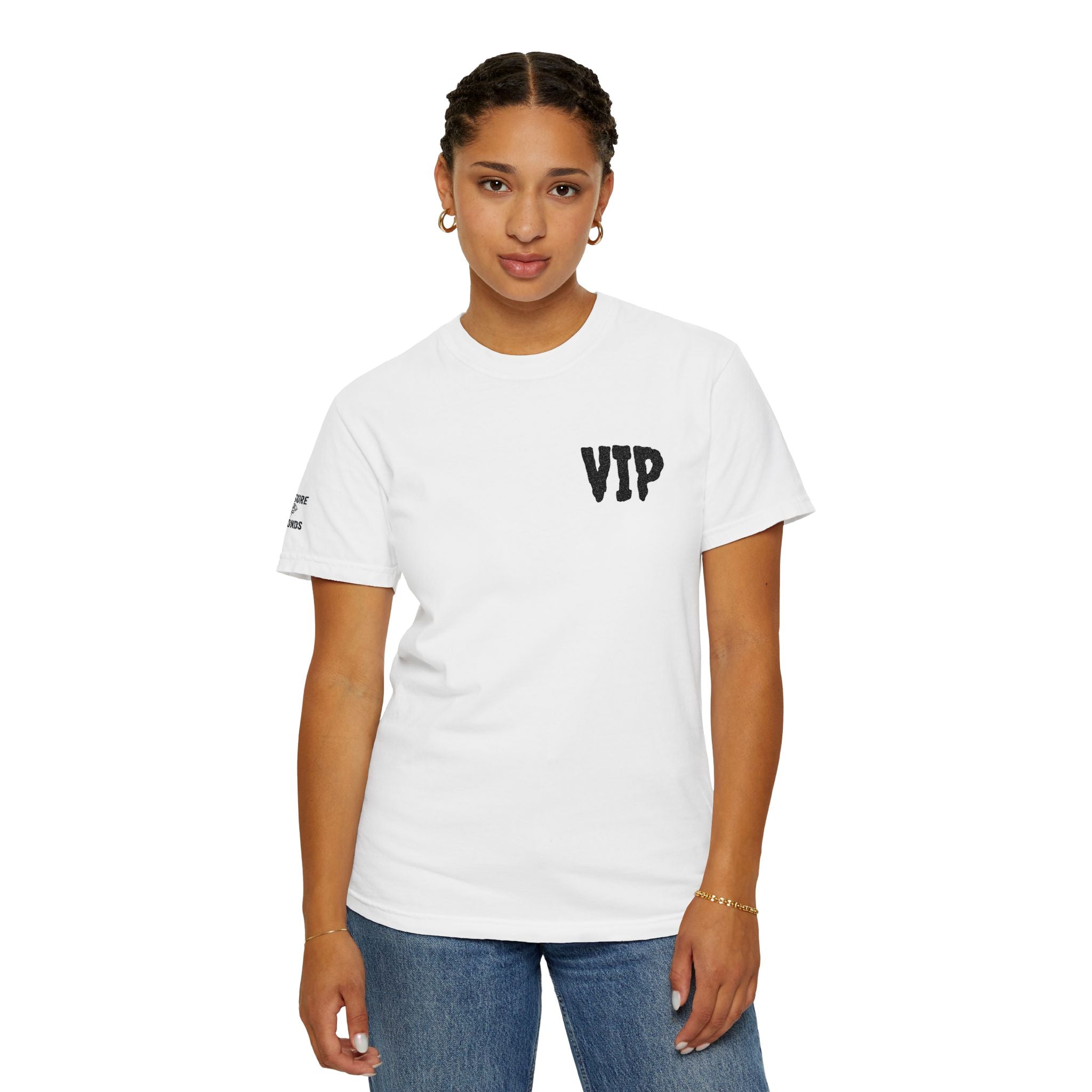 VIP Graphic T-Shirt — Minimal Front Chest & Sleeve Print