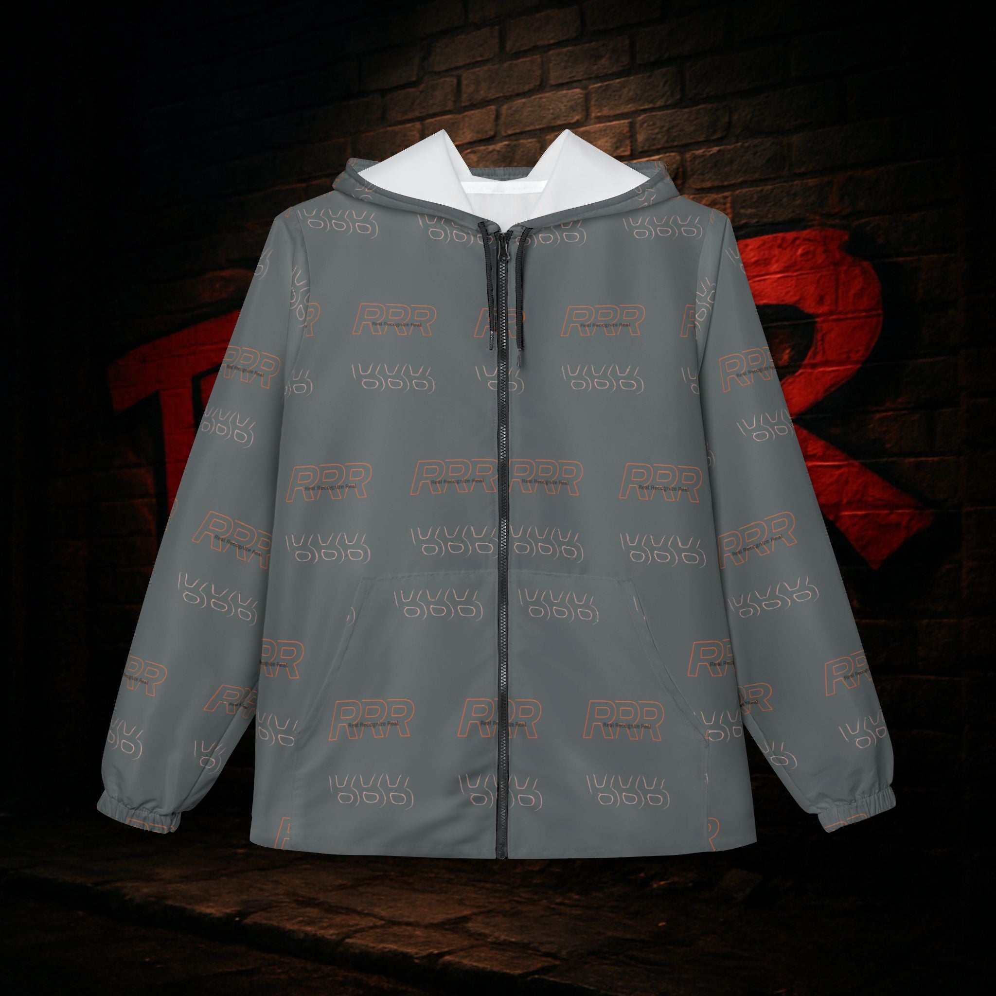 Windbreaker Jacket — All-Over Print Logo Rain Shell