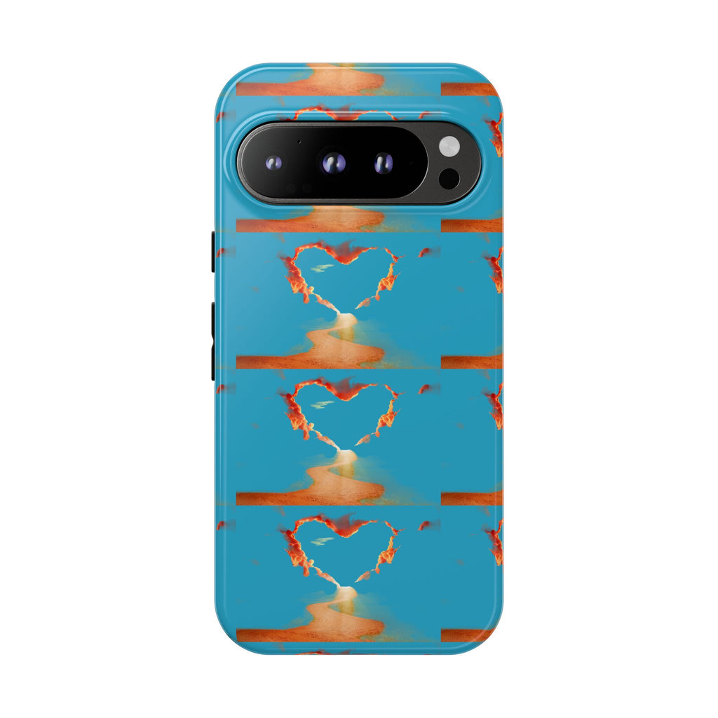 Heart Flame Tough Phone Case — Blue Sunset Protective Cover