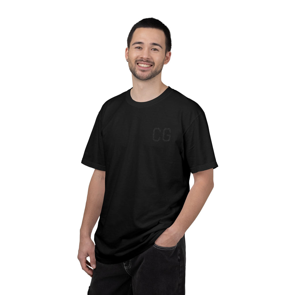 CG Chest Logo T‑Shirt — Minimalist White Tee with Sleeve Patch