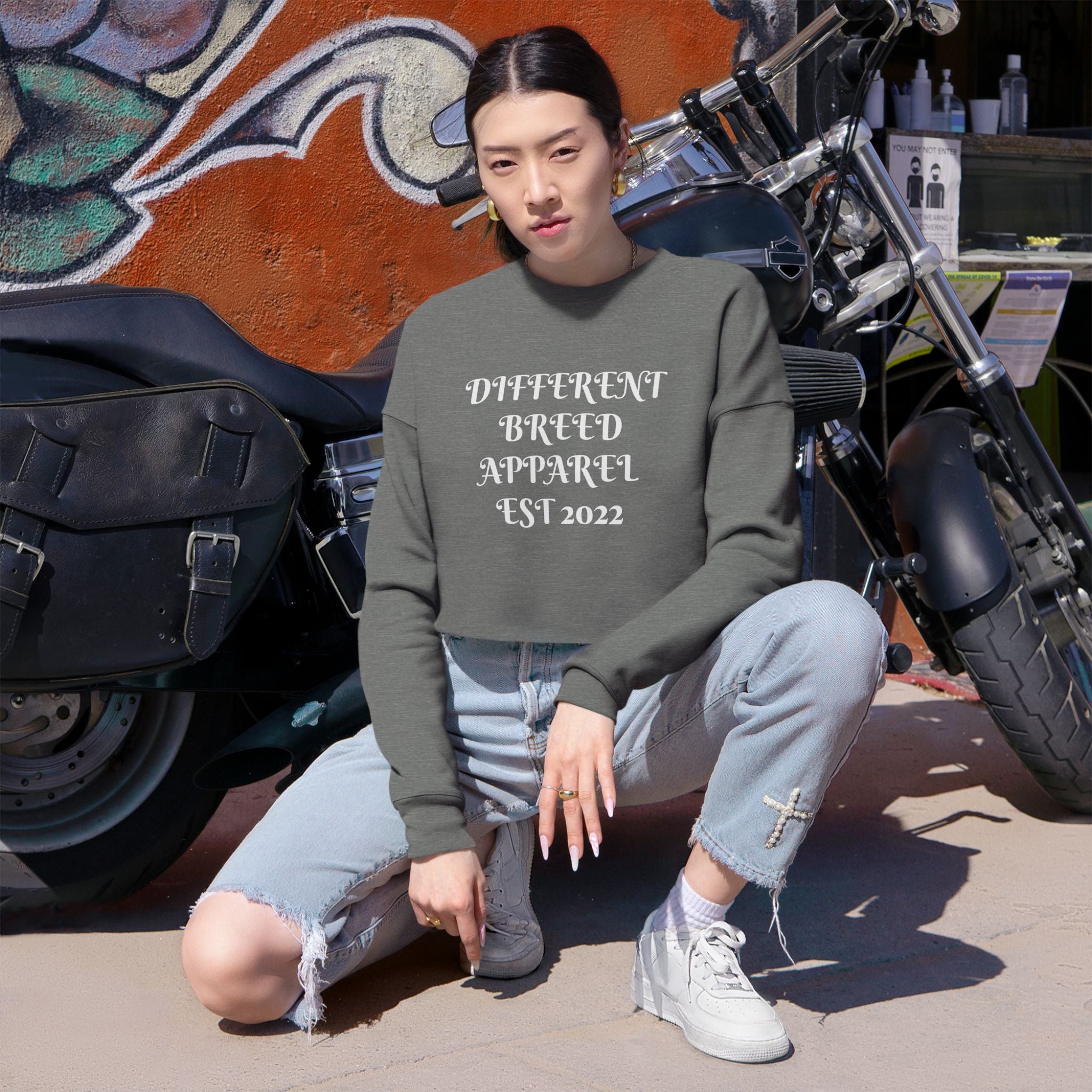 Women's Cropped Sweatshirt — Chas3 Mon3yyx Graphic Crop Top (Different Breed Apparel EST 2022)