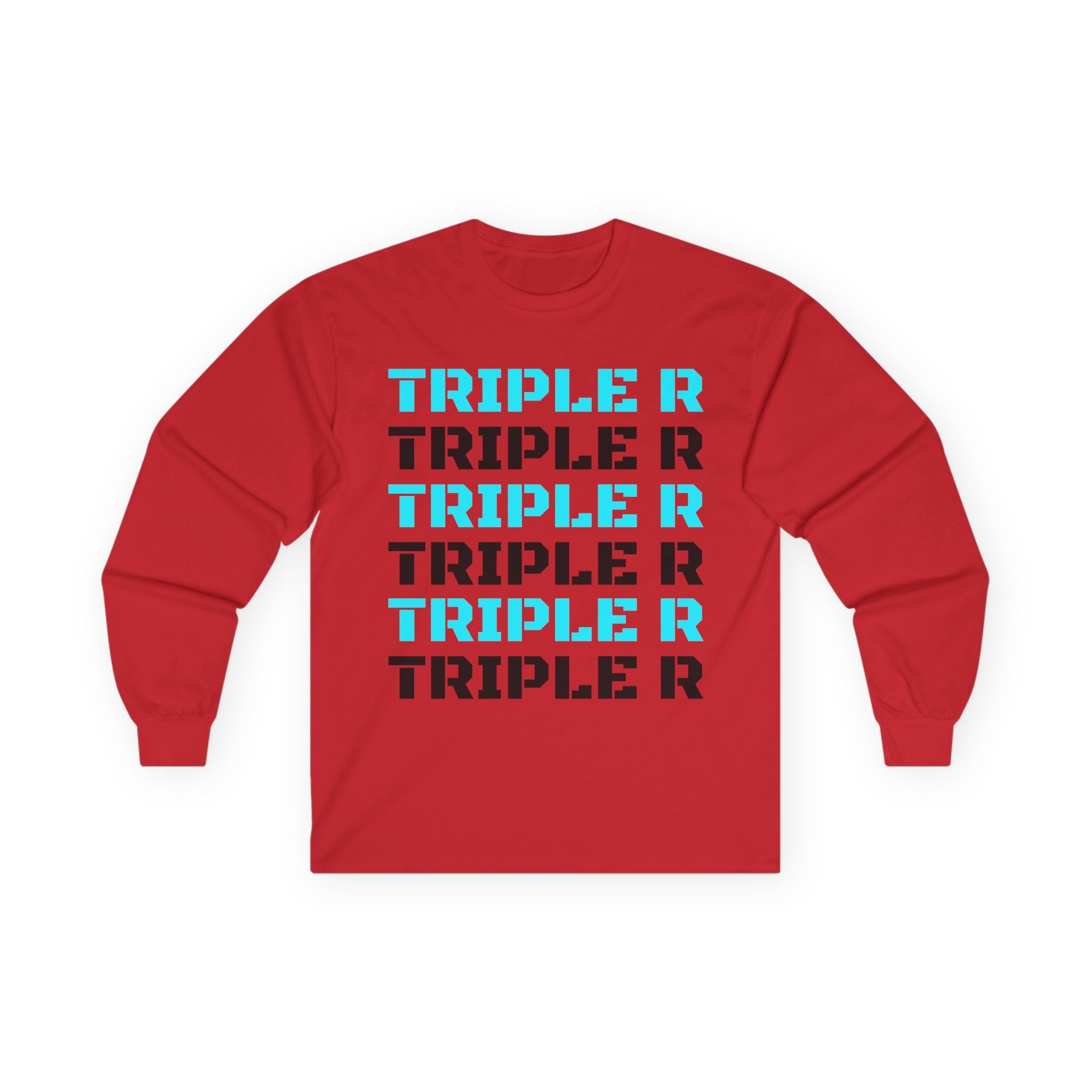 Triple R Repeated Graphic Long Sleeve Tee — Modern Tech Blue Typography
