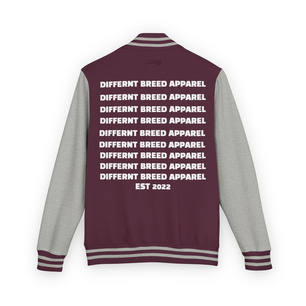 Letterman Jacket — Small Neon Portrait Patch & Repeated 'Different Breed Apparel' Back Print
