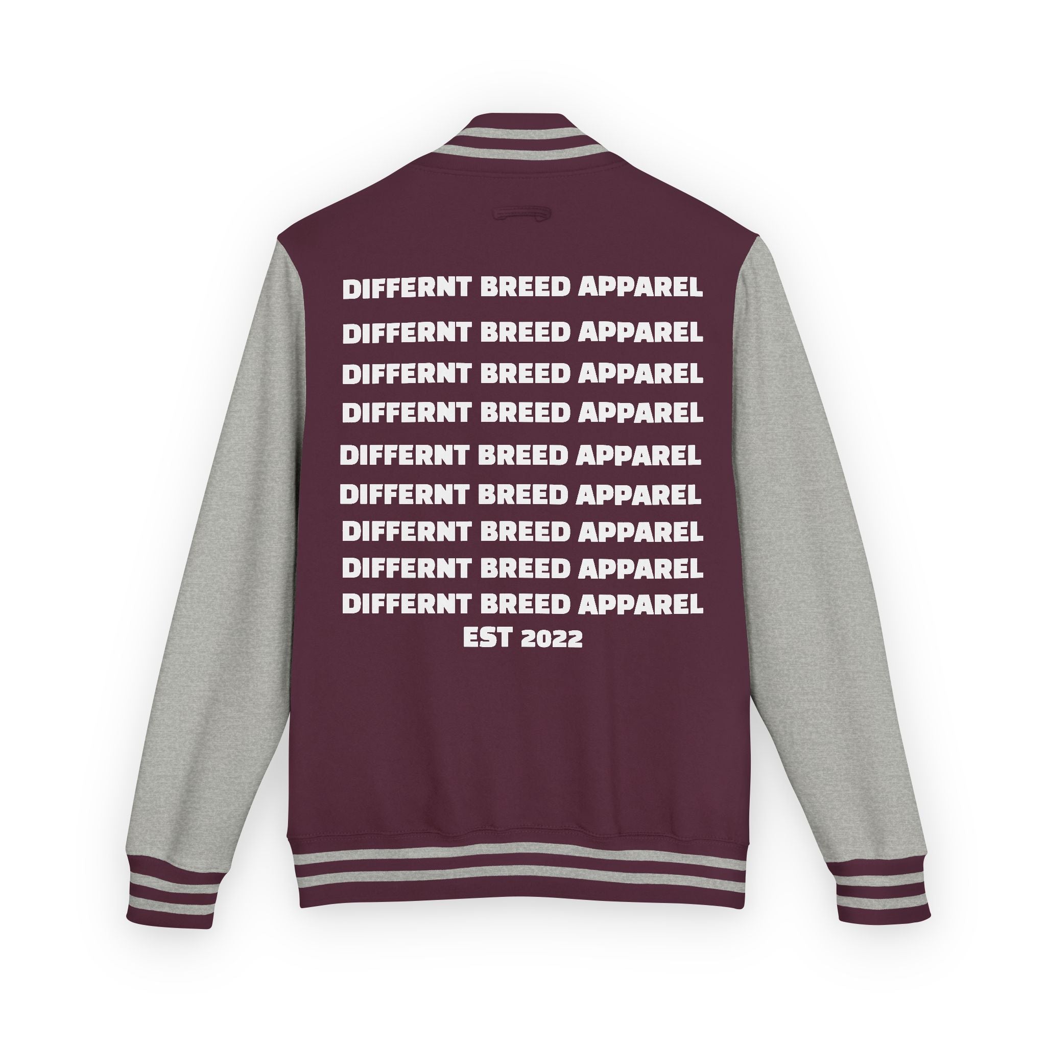 Letterman Jacket — Small Neon Portrait Patch & Repeated 'Different Breed Apparel' Back Print