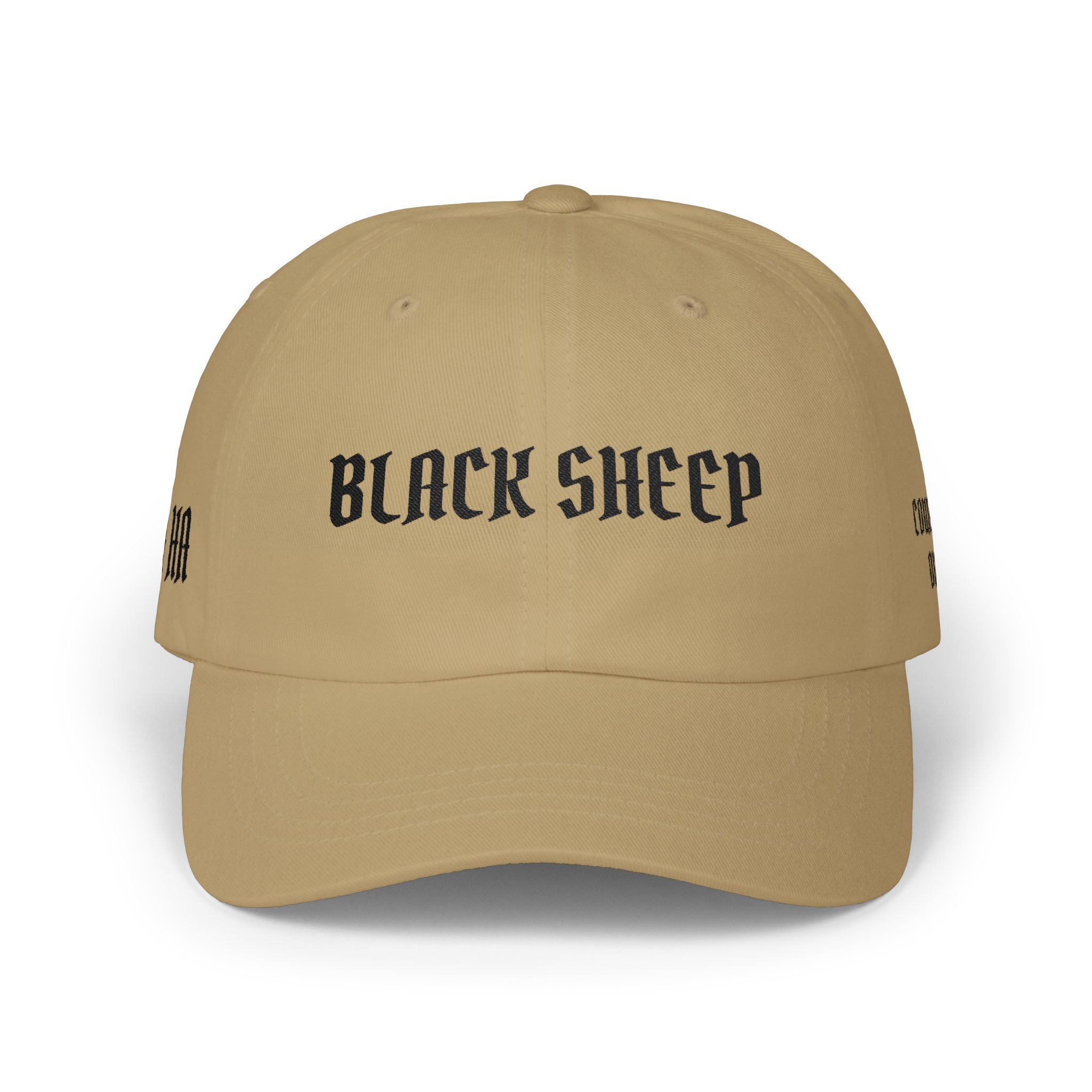 Black Sheep Dad Cap — Gothic Text Embroidered Baseball Hat