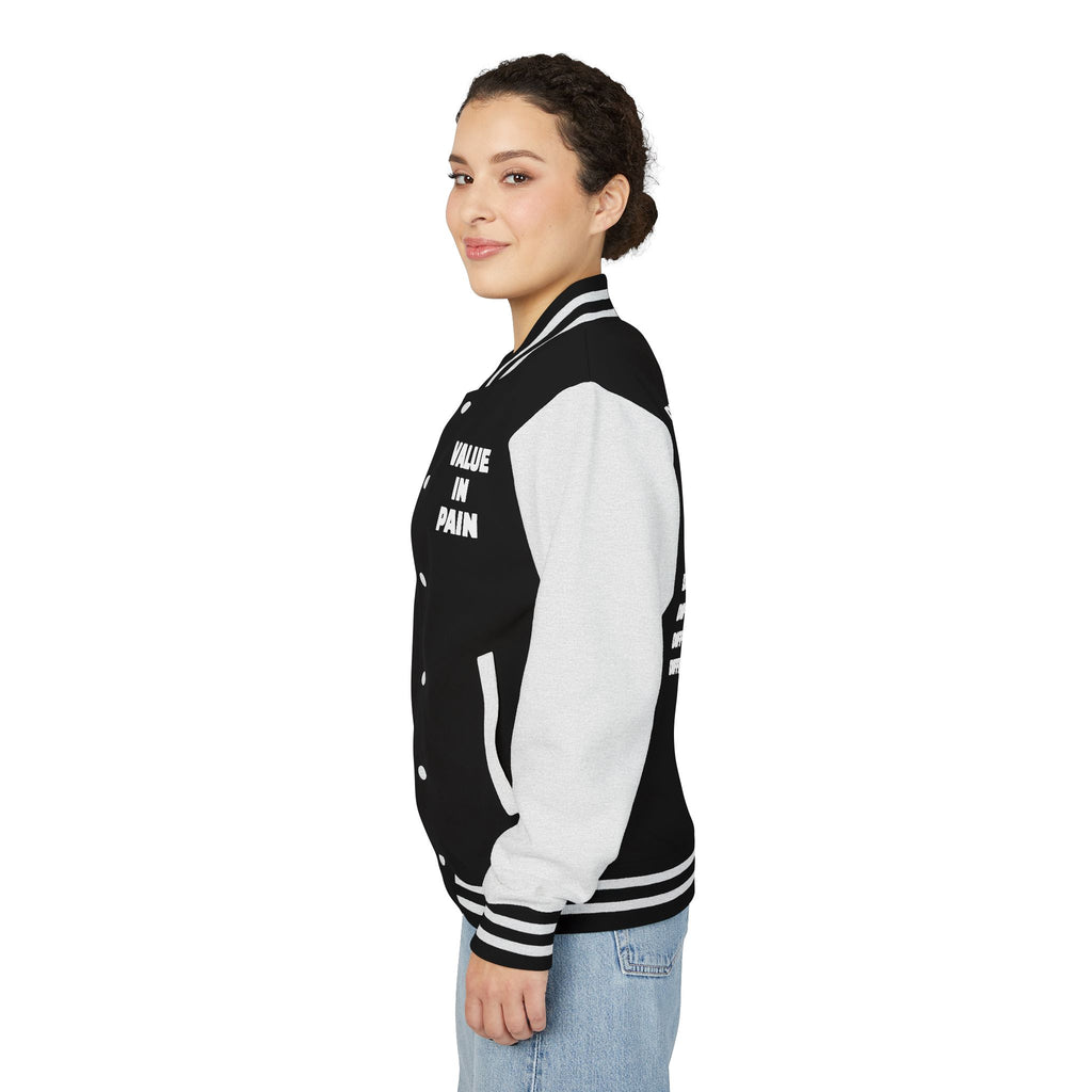 Letterman Jacket — Small Neon Portrait Patch & Repeated 'Different Breed Apparel' Back Print