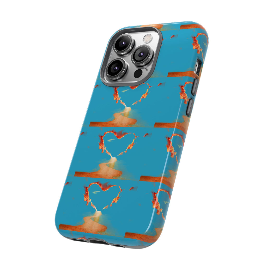 Heart Flame Tough Phone Case — Blue Sunset Protective Cover