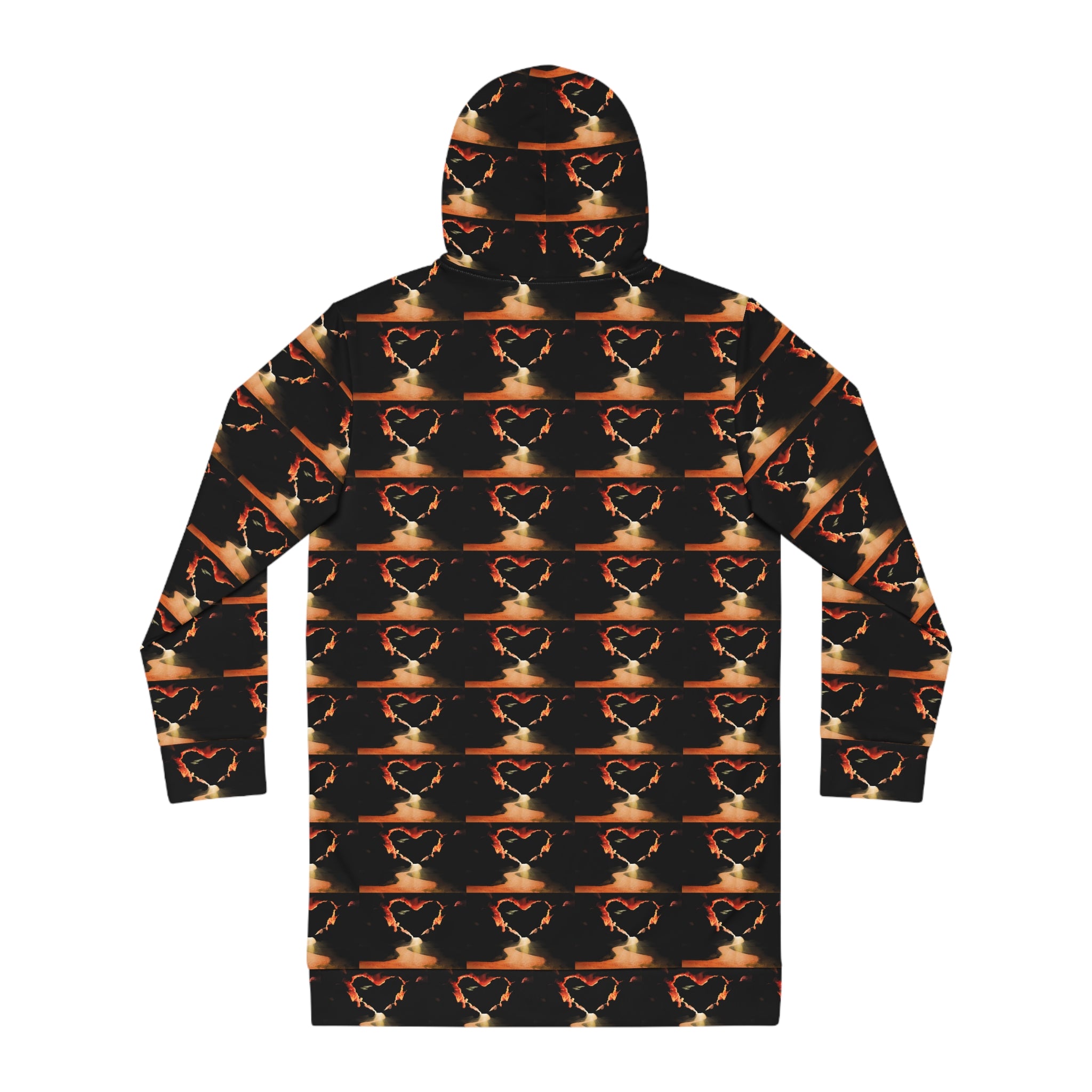 Heart Flame Hoodie Dress — Women's All-Over-Print Cozy Pullover