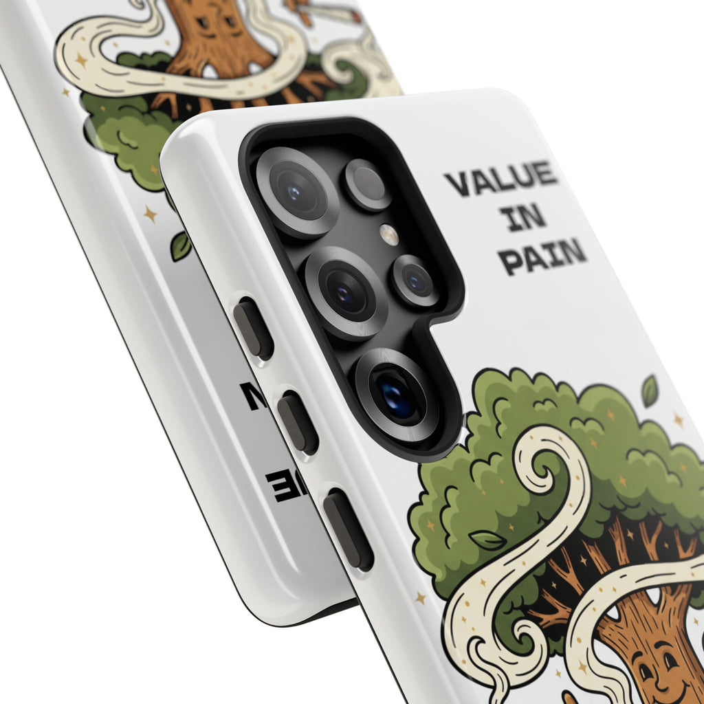 Phone Case — "Stay Rooted" Tree Design with "Value in Pain" Text