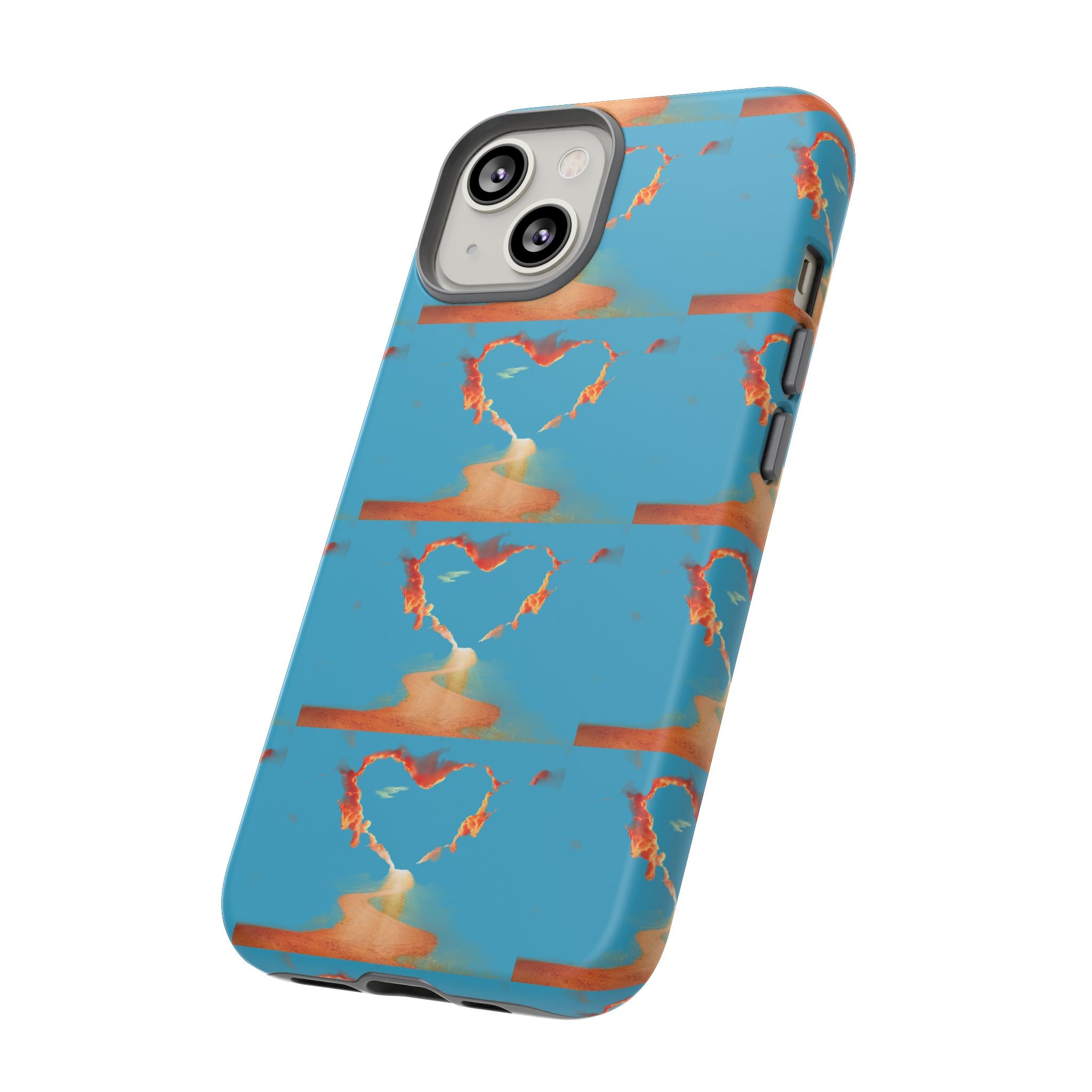 Heart Flame Tough Phone Case — Blue Sunset Protective Cover