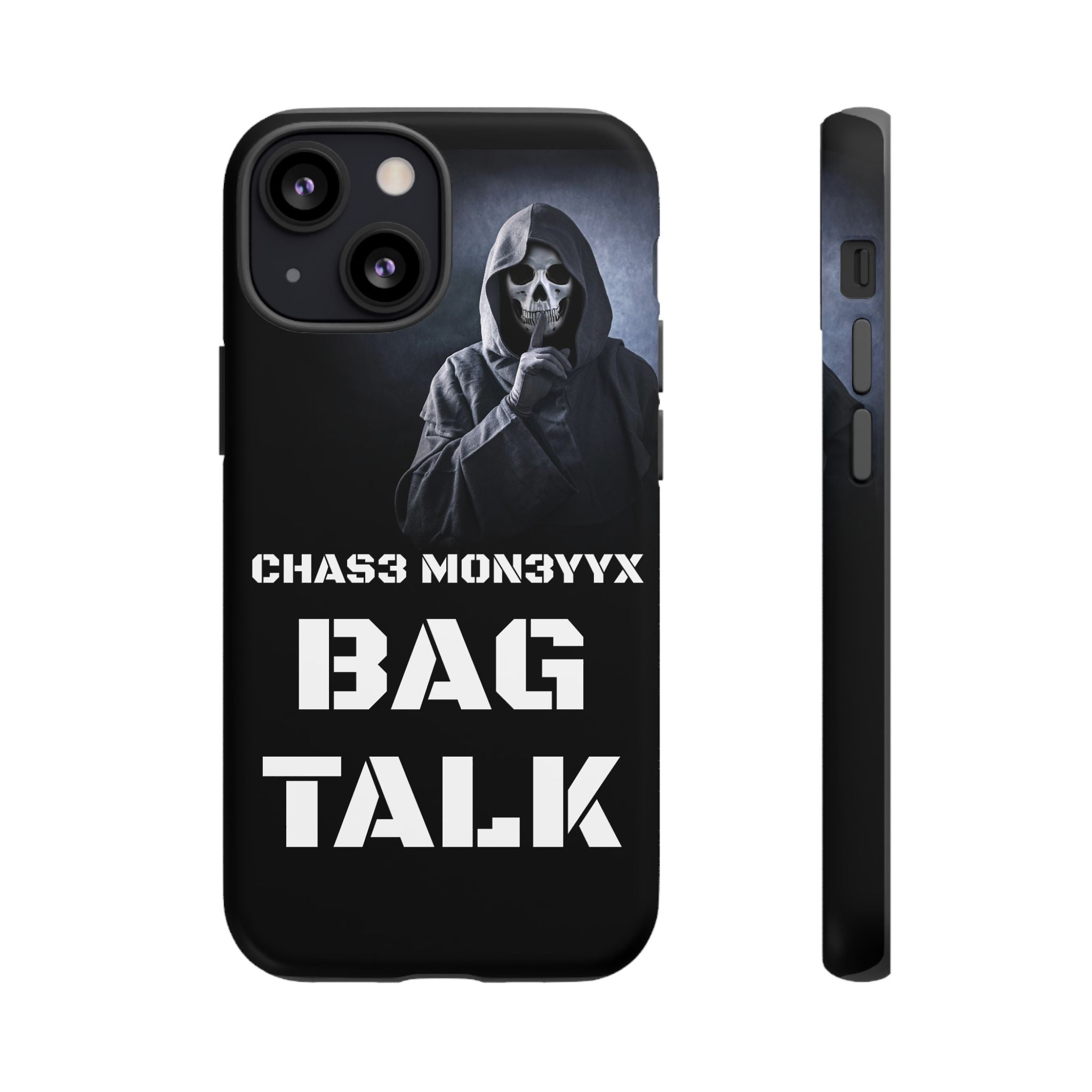 Phone Case — 'Bag Talk' Grim Reaper Graphic, Dark Gothic Protective Cover