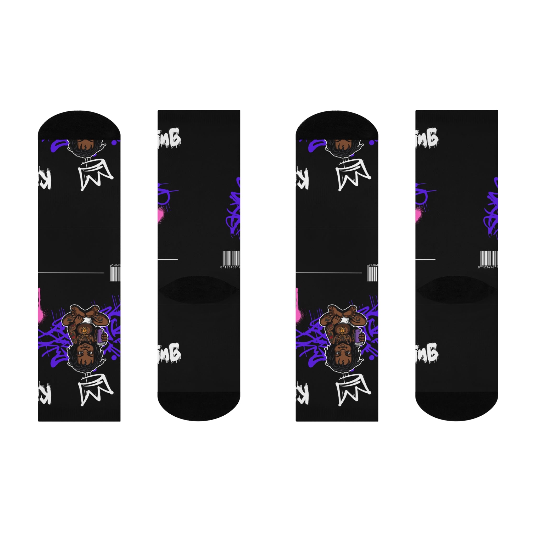King Crown Street Art Crew Socks — Cushioned Black Graphic Socks