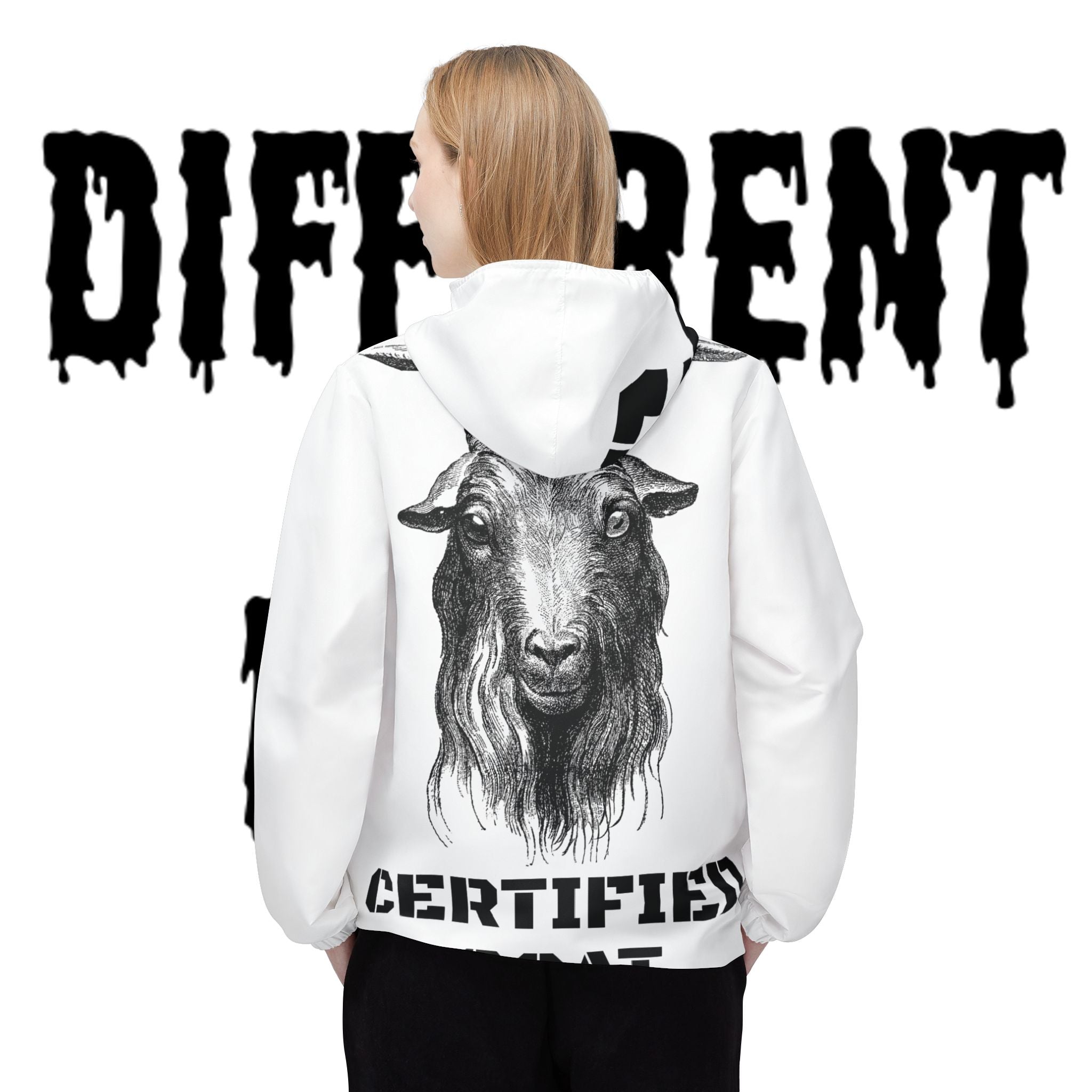 Certified Goat Windbreaker Jacket — "Different" Graphic Hooded Windbreaker