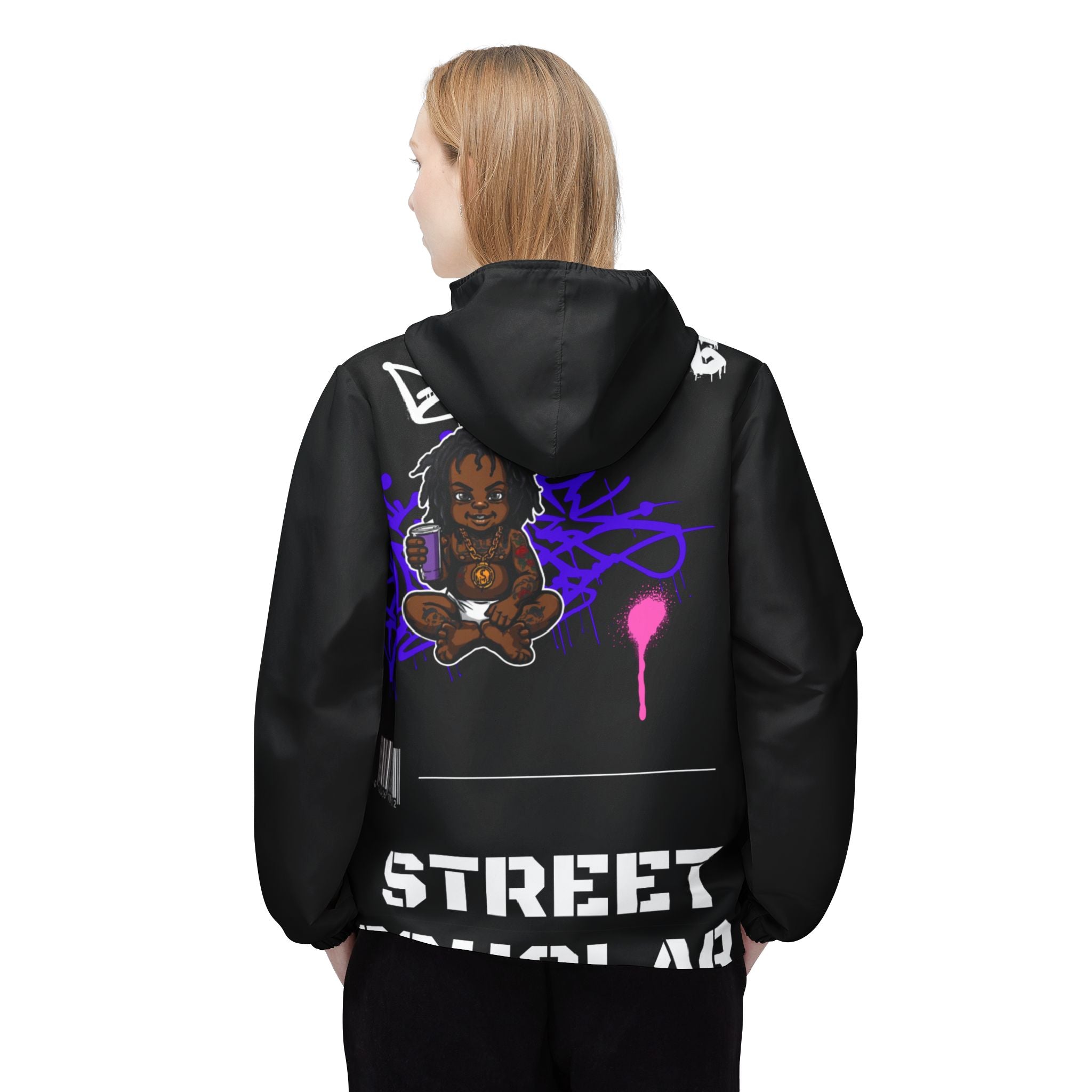 Street Scholar Windbreaker Jacket — Graphic Urban Zip-Up Hooded Windbreaker
