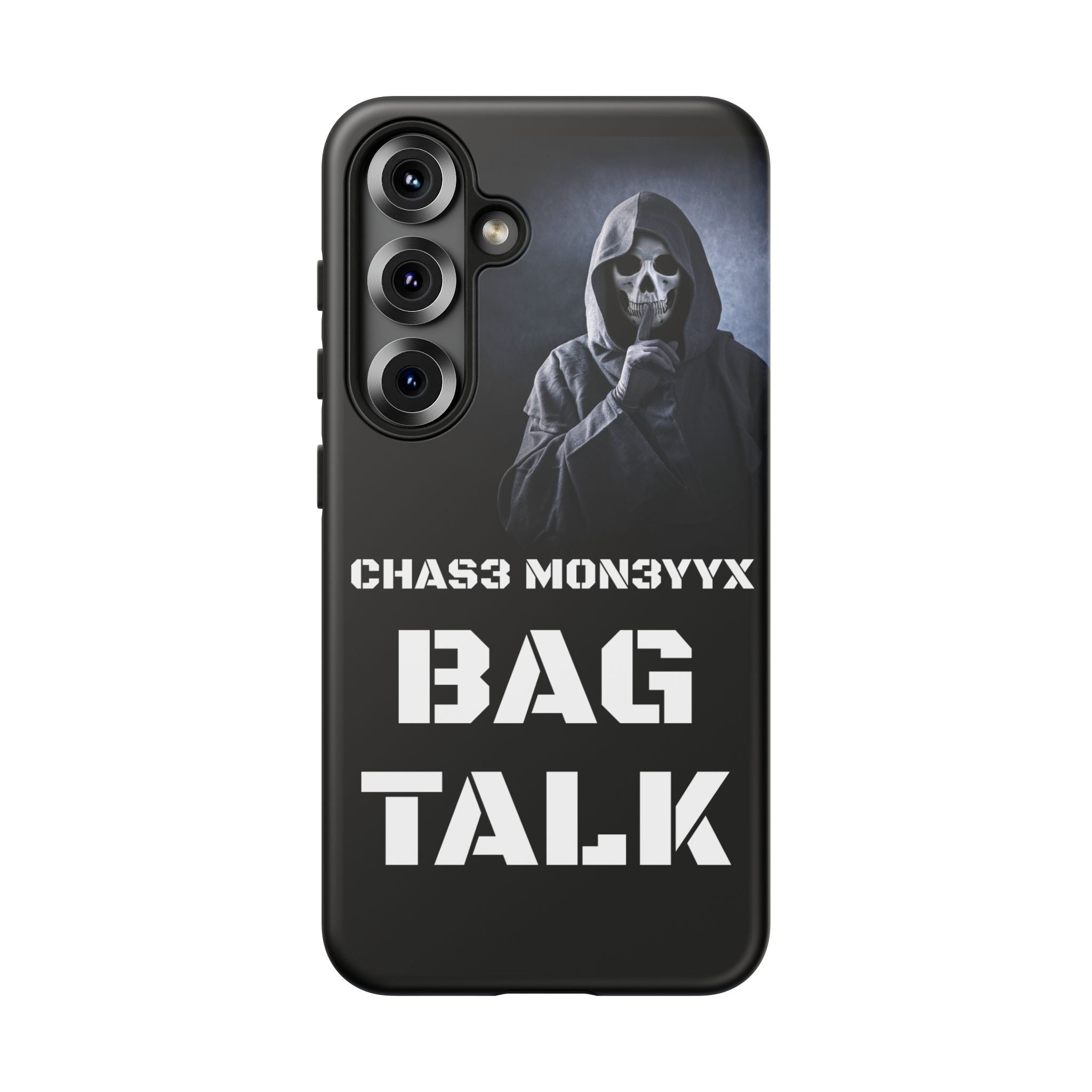 Phone Case — 'Bag Talk' Grim Reaper Graphic, Dark Gothic Protective Cover
