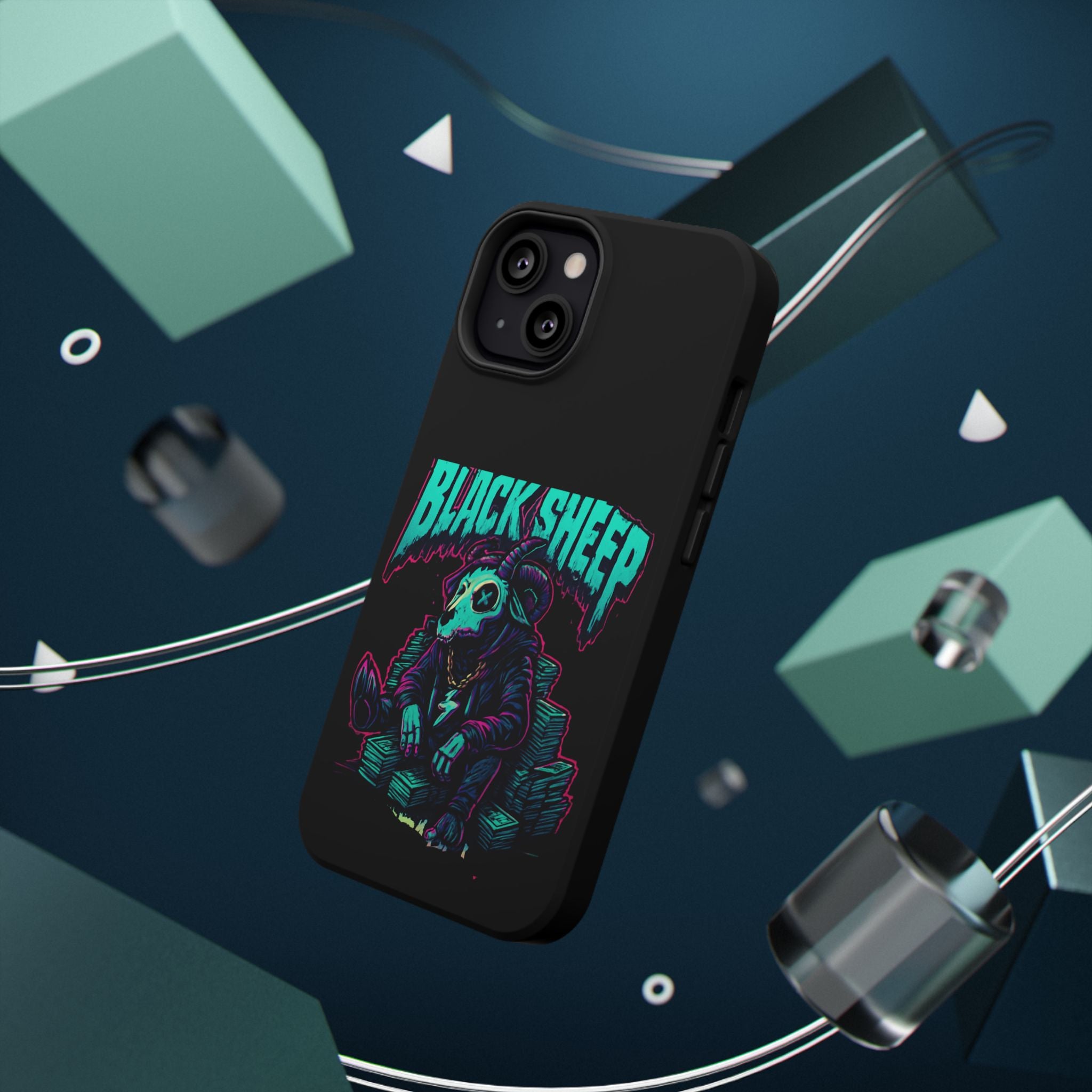 Impact-Resistant Phone Case — “Black Sheep” Neon Skull Design