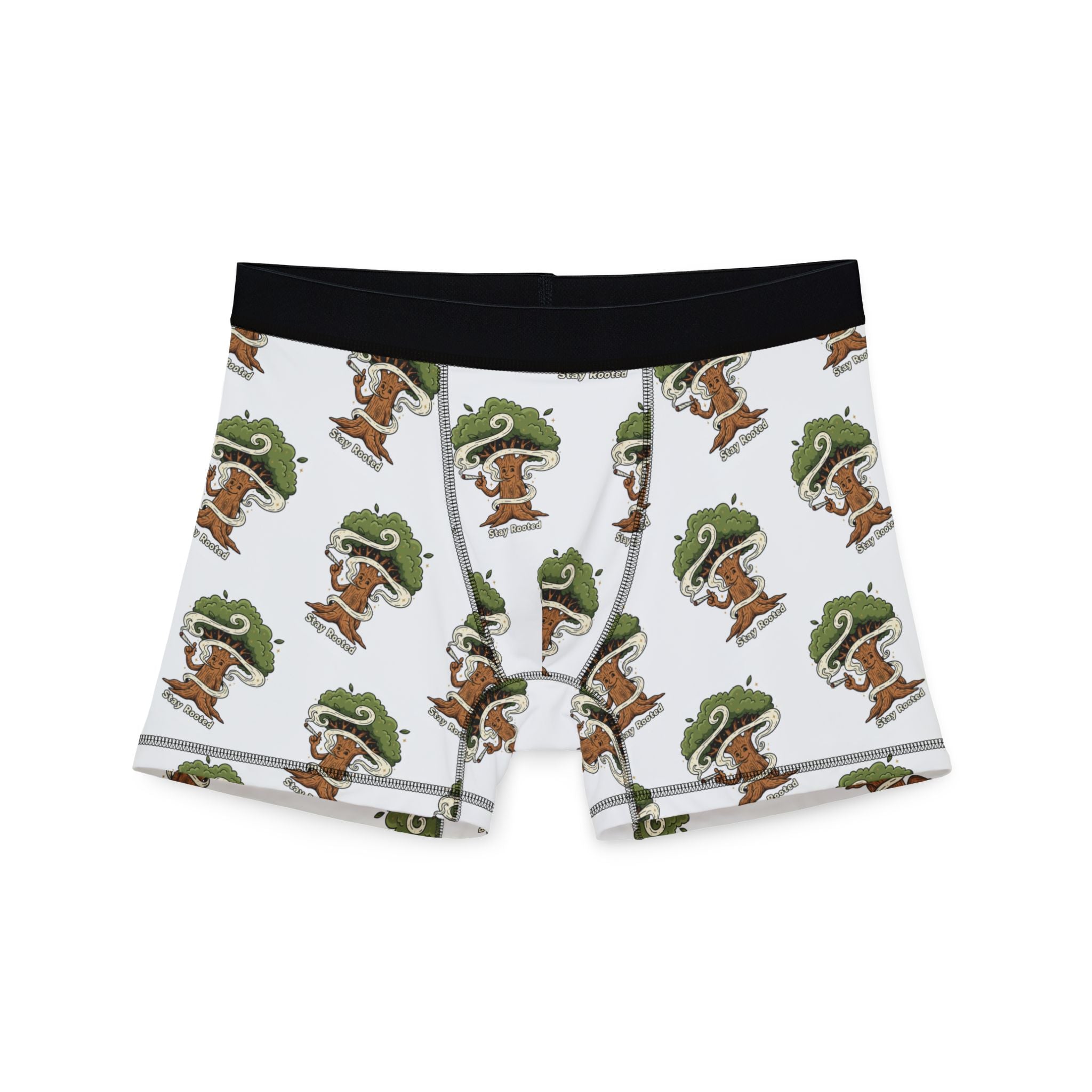 Tree Character Men’s Boxer Briefs — Cute Forest Pattern All-Over Print
