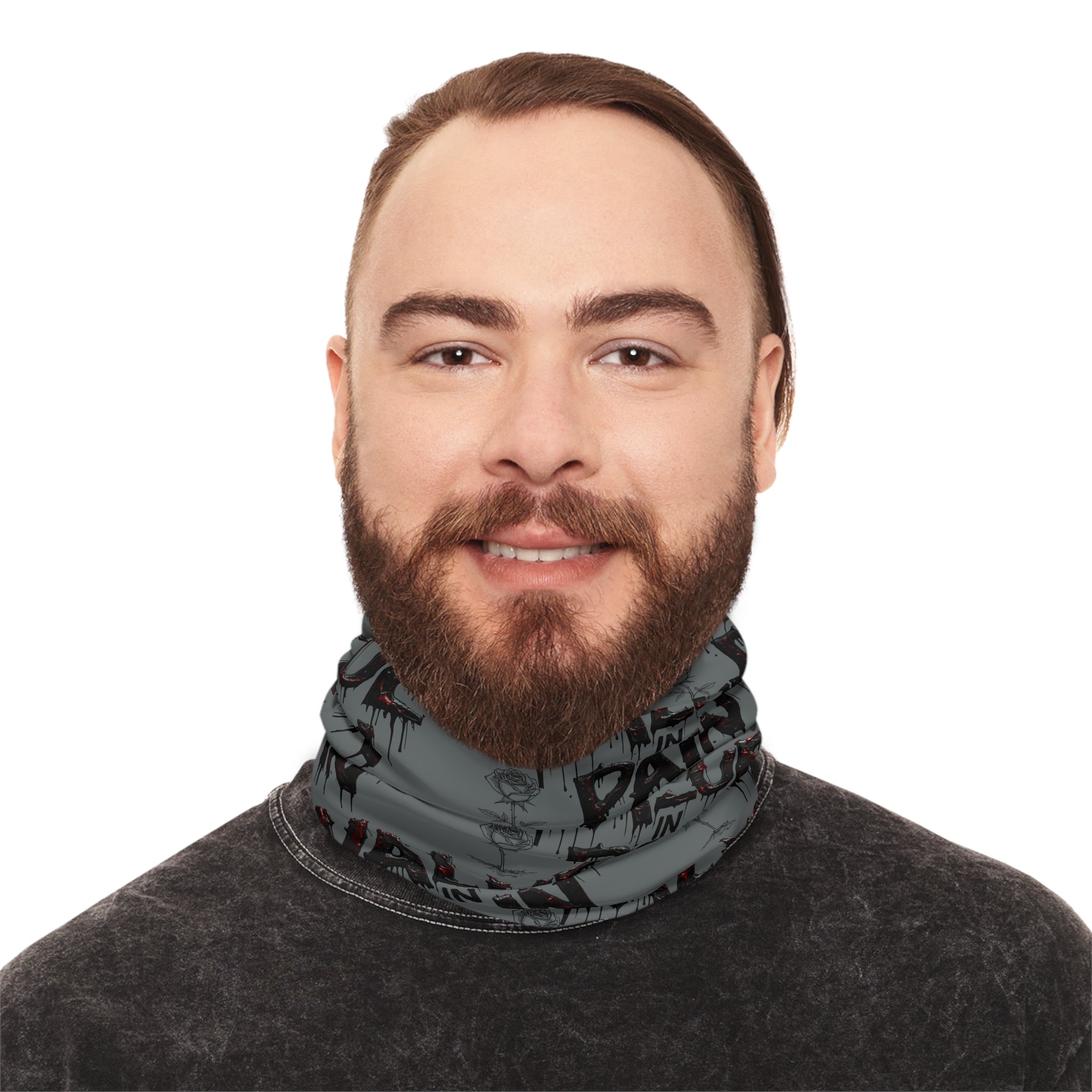 Value in Pain Winter Neck Gaiter — Gothic Text Pattern Face Mask Scarf