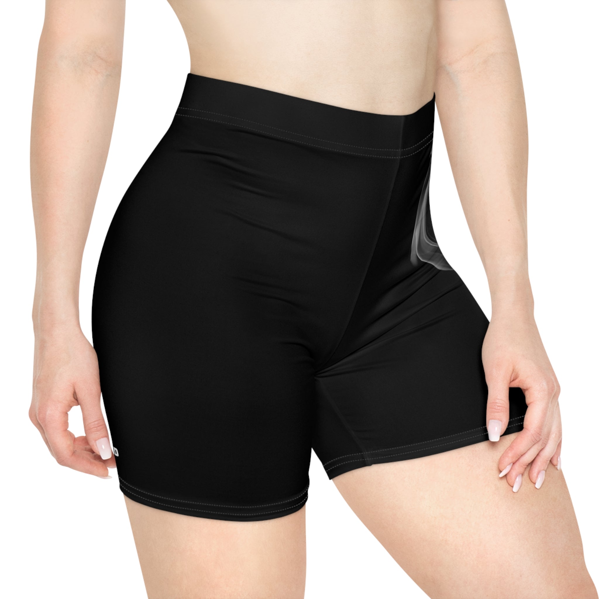 Smoky Heart Biker Shorts — Women's Black Athletic Shorts with Smoke Heart Design