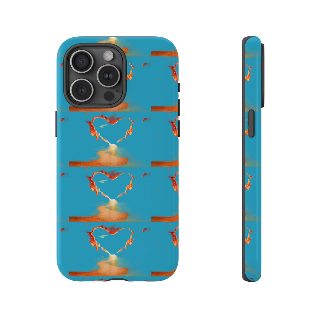 Heart Flame Tough Phone Case — Blue Sunset Protective Cover