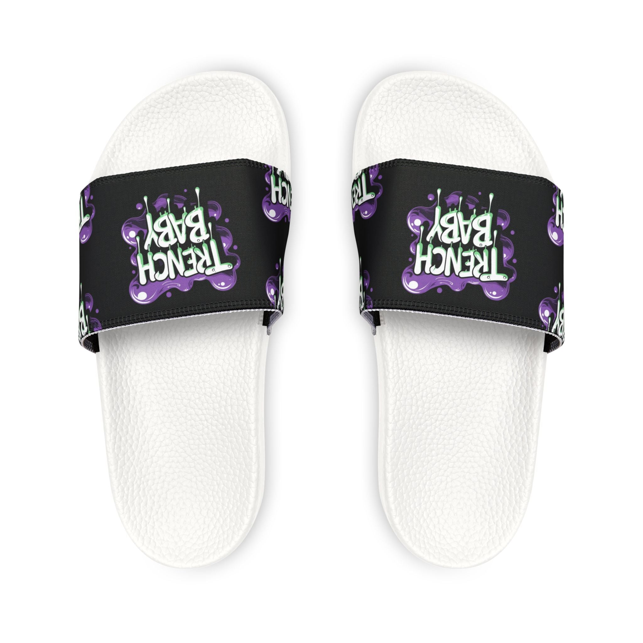 Slide Sandals — "Trench Baby" Graphic Adjustable Strap Slides for Men