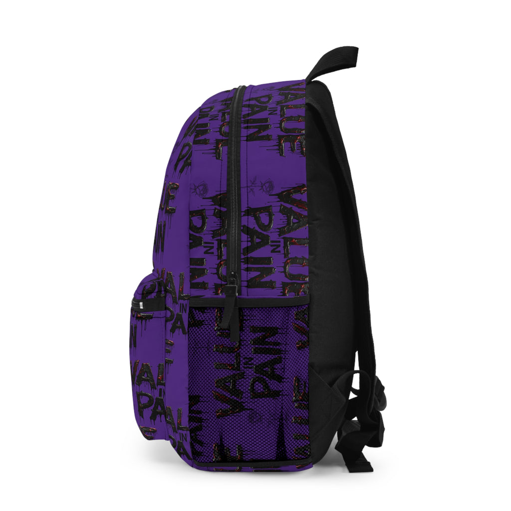 Value In Pain Purple Backpack – Gothic Statement School Bag