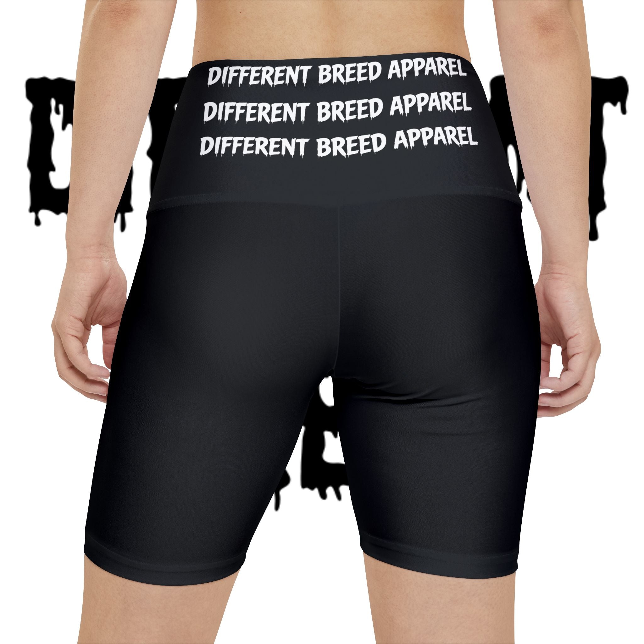 Workout Shorts — Black All-Over “Different Breed Apparel” Repeat Logo