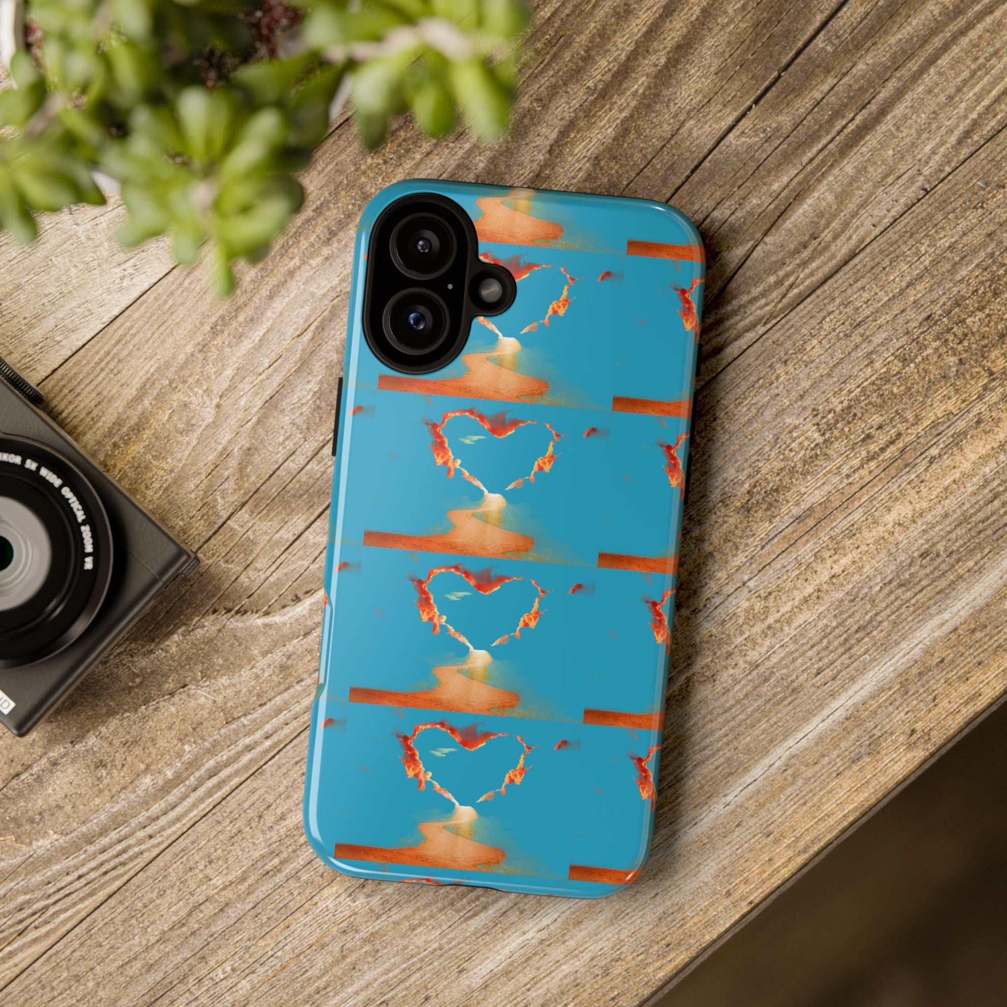Heart Flame Tough Phone Case — Blue Sunset Protective Cover