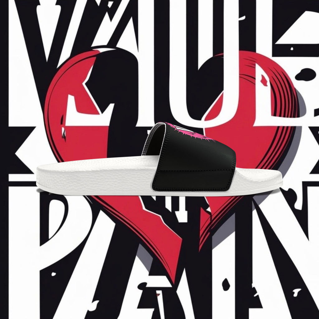 Slide Sandals — “Value in Pain” Graphic Pool Slides