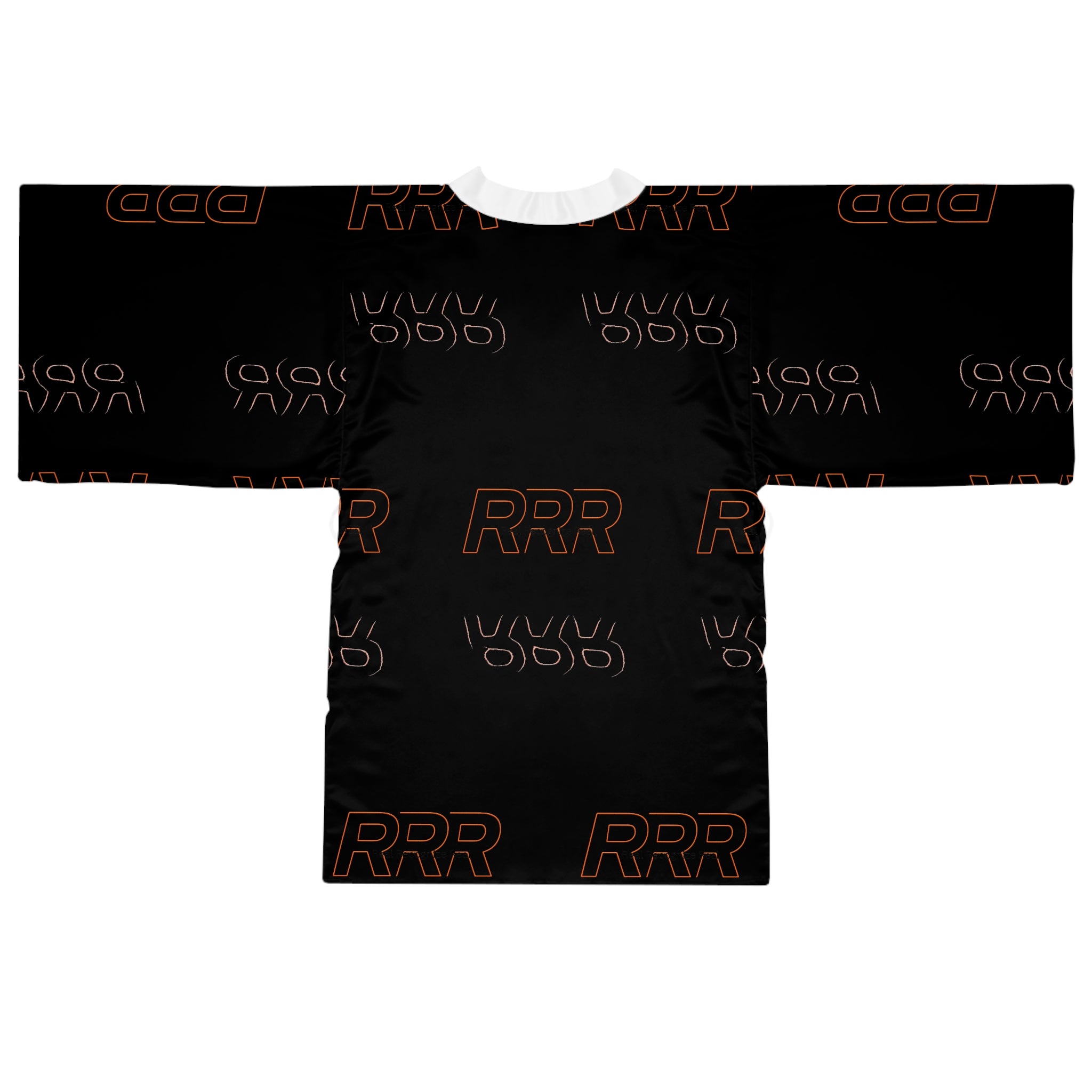 Black Logo Pattern Kimono Robe — Long Sleeve AOP Lounge Wrap