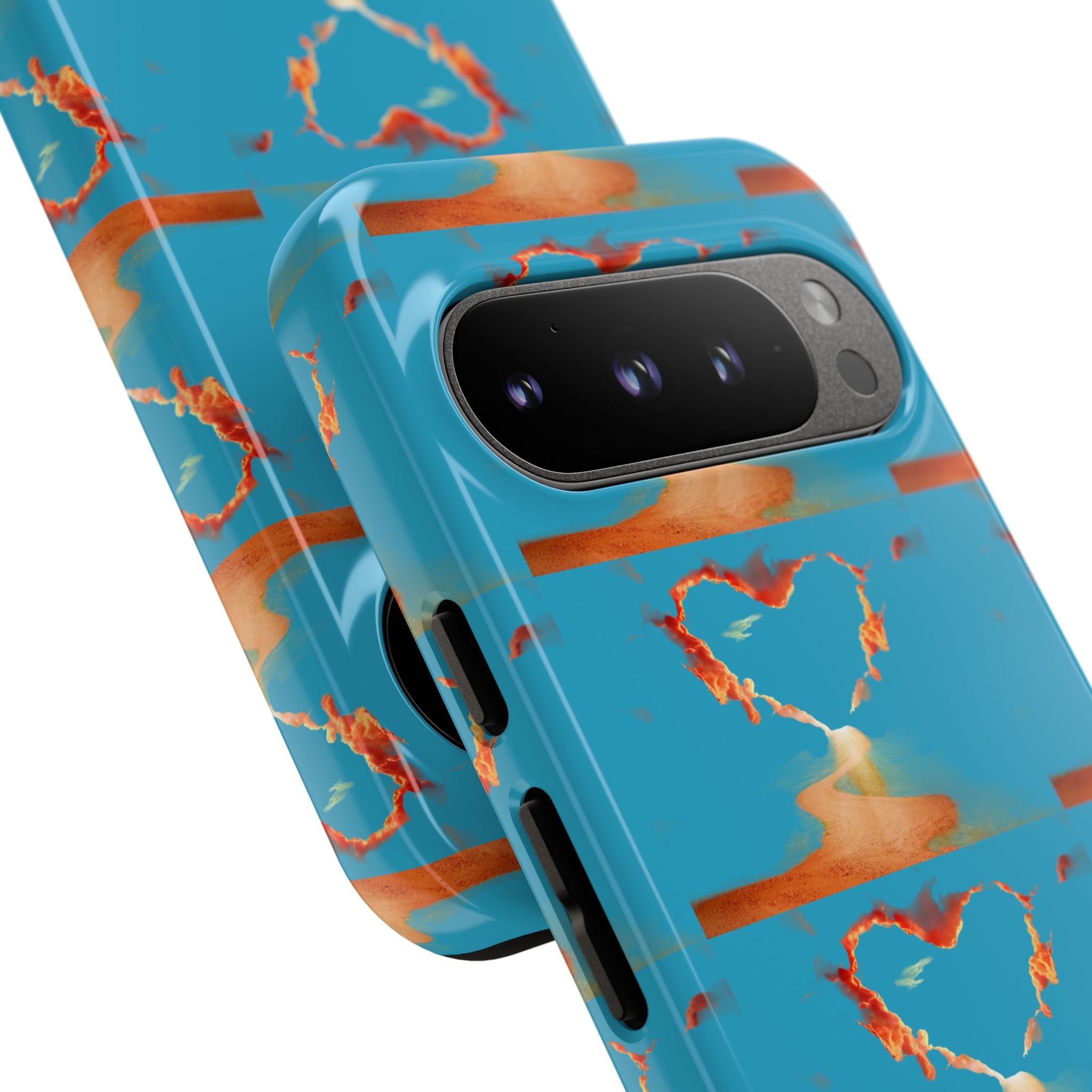 Heart Flame Tough Phone Case — Blue Sunset Protective Cover