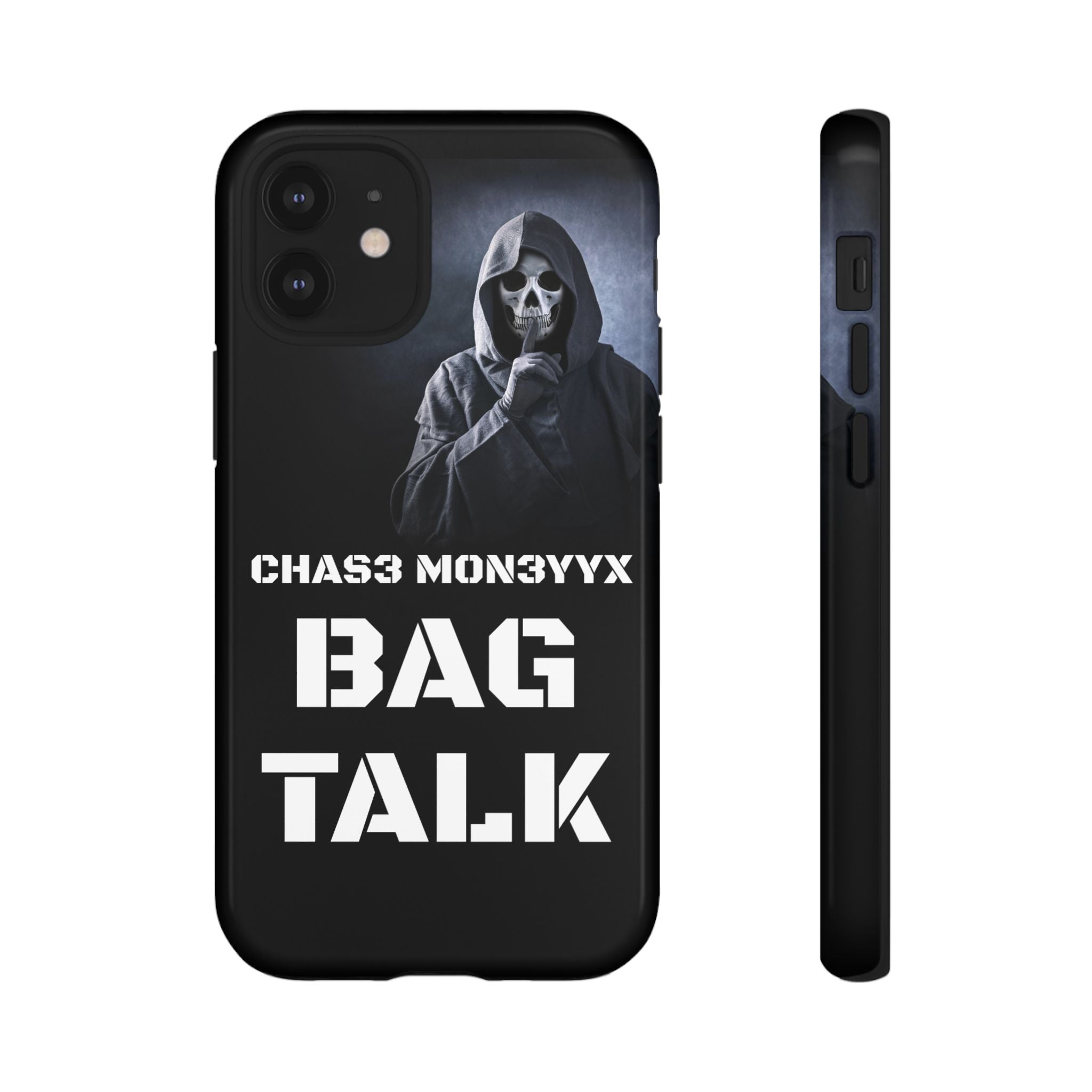 Phone Case — 'Bag Talk' Grim Reaper Graphic, Dark Gothic Protective Cover