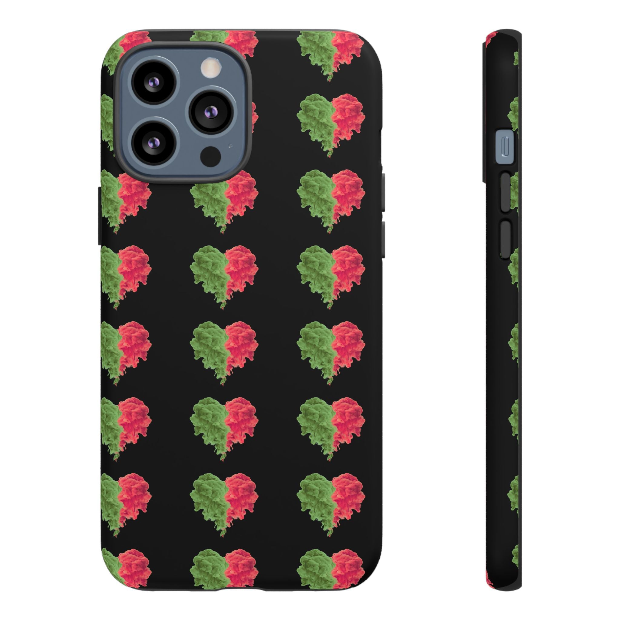 Ripped Heart Pattern Tough Phone Case — Floral Red & Green Heart Protection