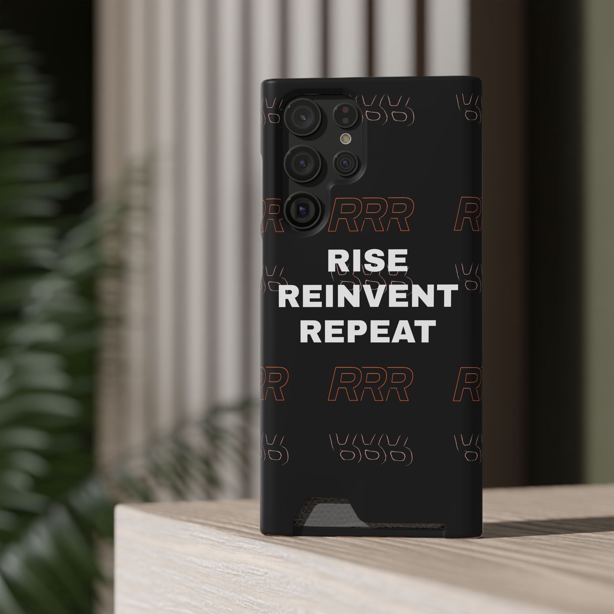 Rise Reinvent Repeat Phone Card Case — Slim Wallet Phone Case with Motivational Design