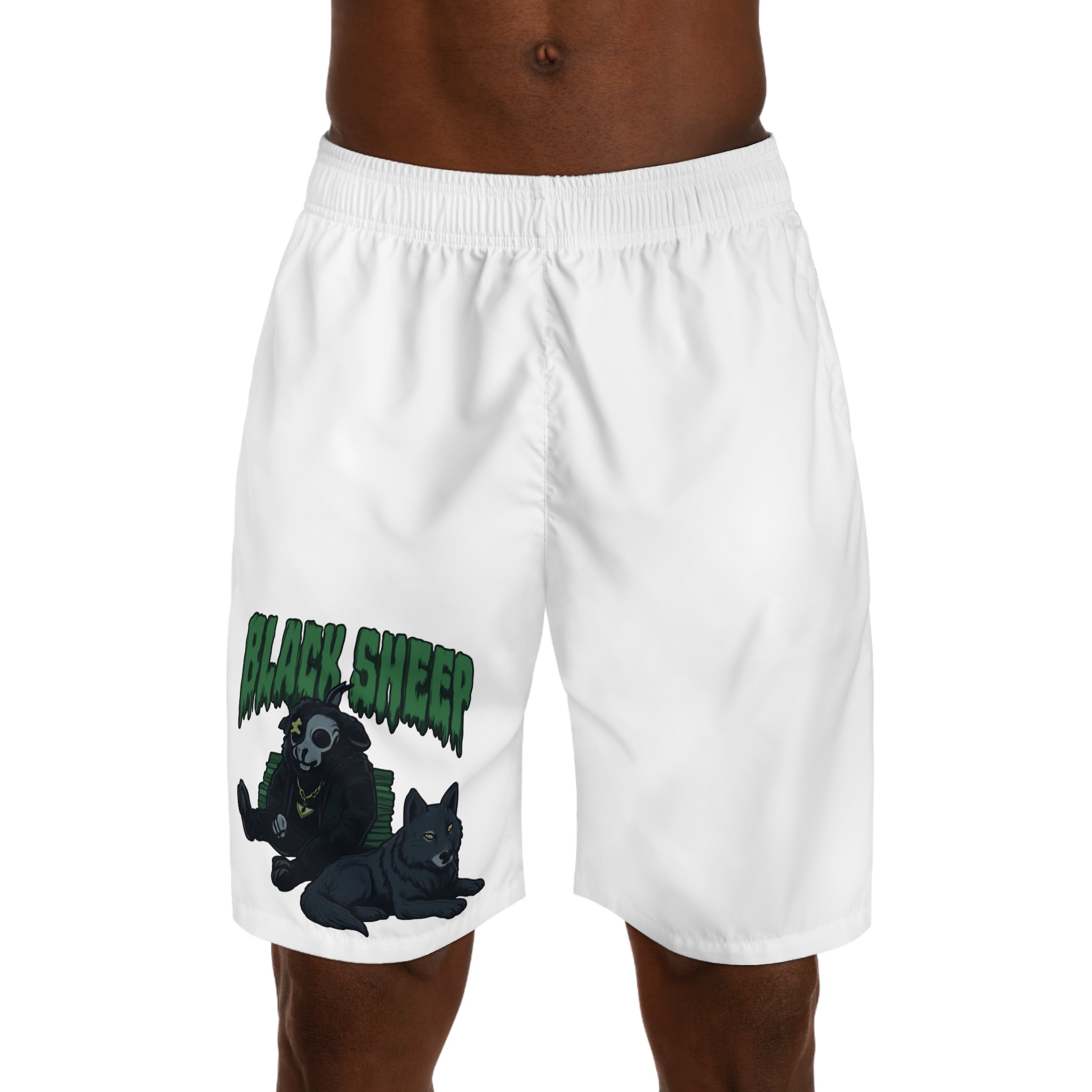 Black Sheep Jogger Shorts — Graphic 'Black Sheep' Skull & Wolf AOP