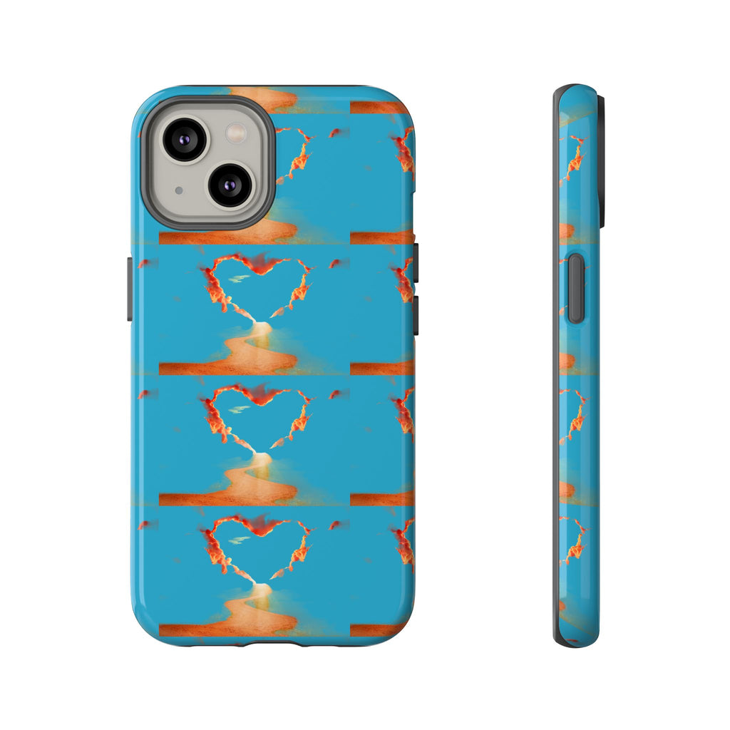 Heart Flame Tough Phone Case — Blue Sunset Protective Cover